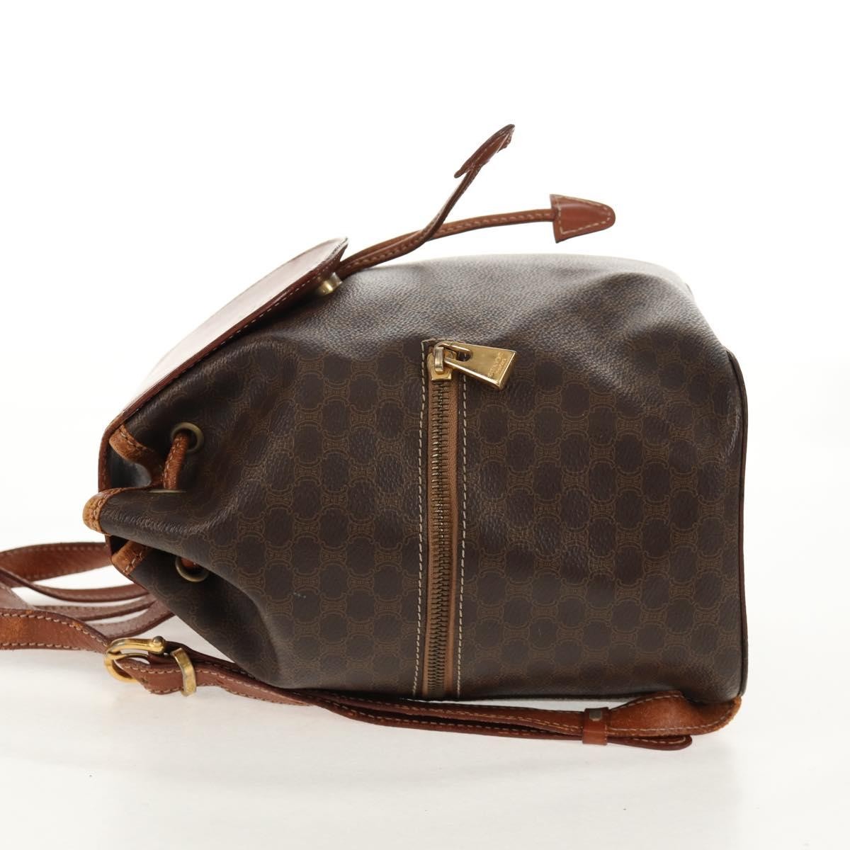 CELINE Macadam Canvas Backpack PVC Leather Brown Gold Auth 156449