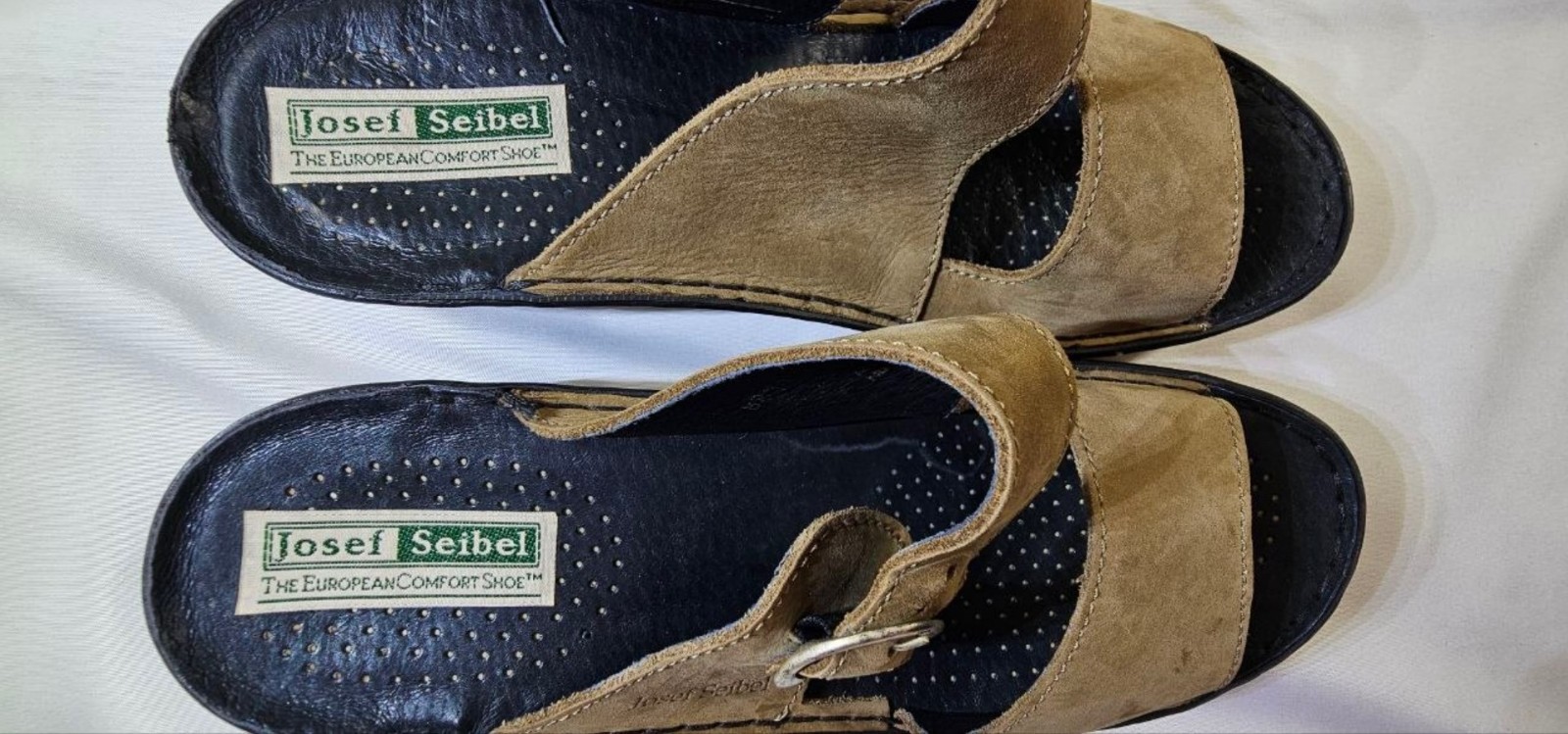Josef Seibel Womens Tan Nubuck Leather Comfort Sandals Buckle Strap Size US 10