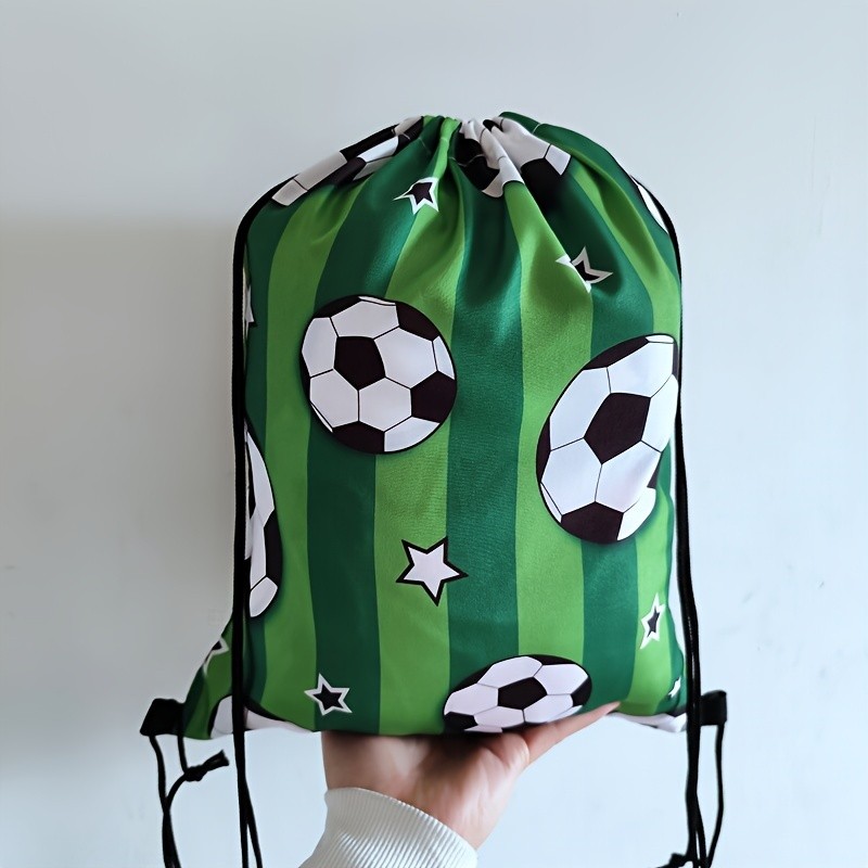 Large Foldable Football Print Drawstring Backpack Unisex Casual Sports Bag ◐
