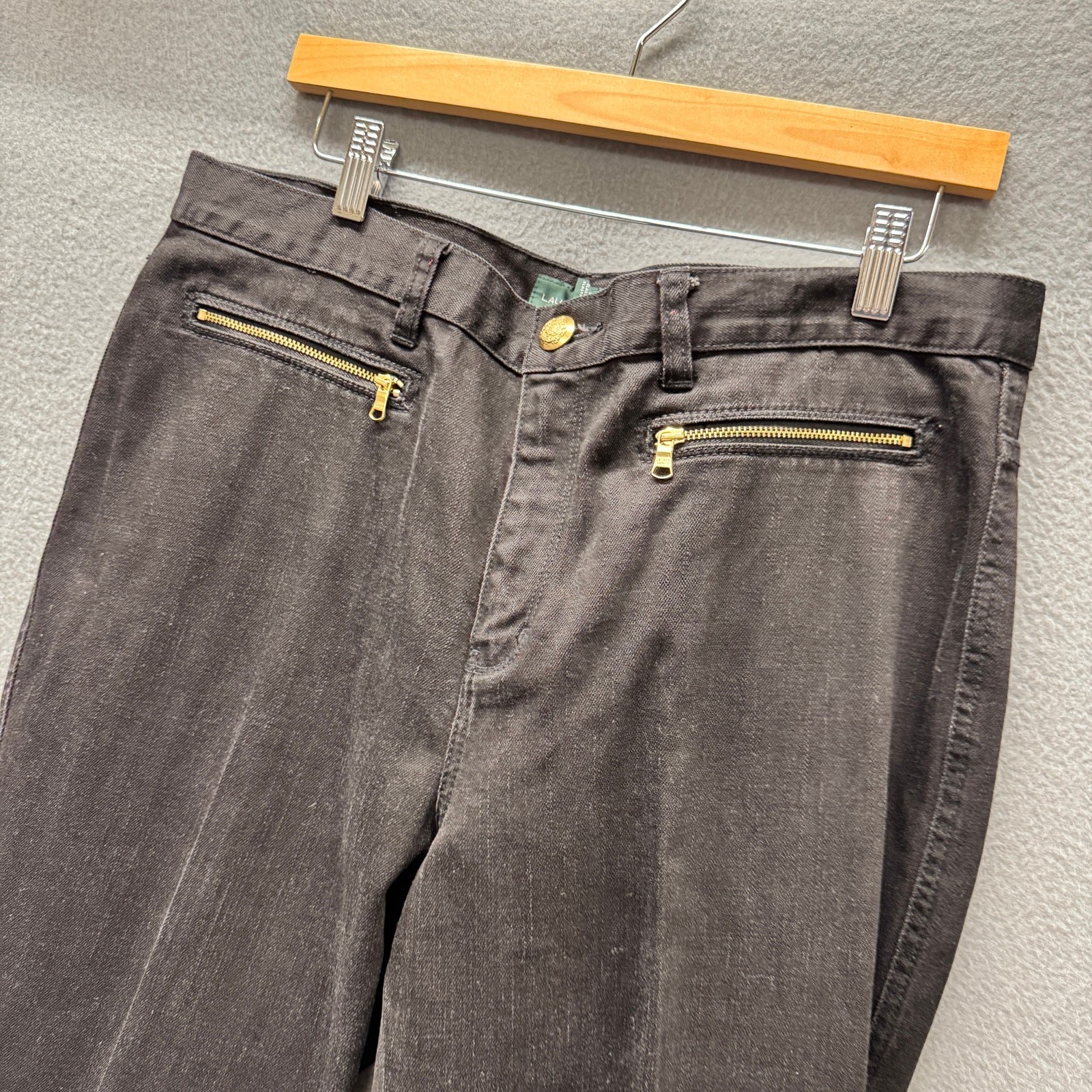 LRL Jeans Womens 14 (36×31.5 ACTUAL) Black Denim Zippered Pockets Straight Leg