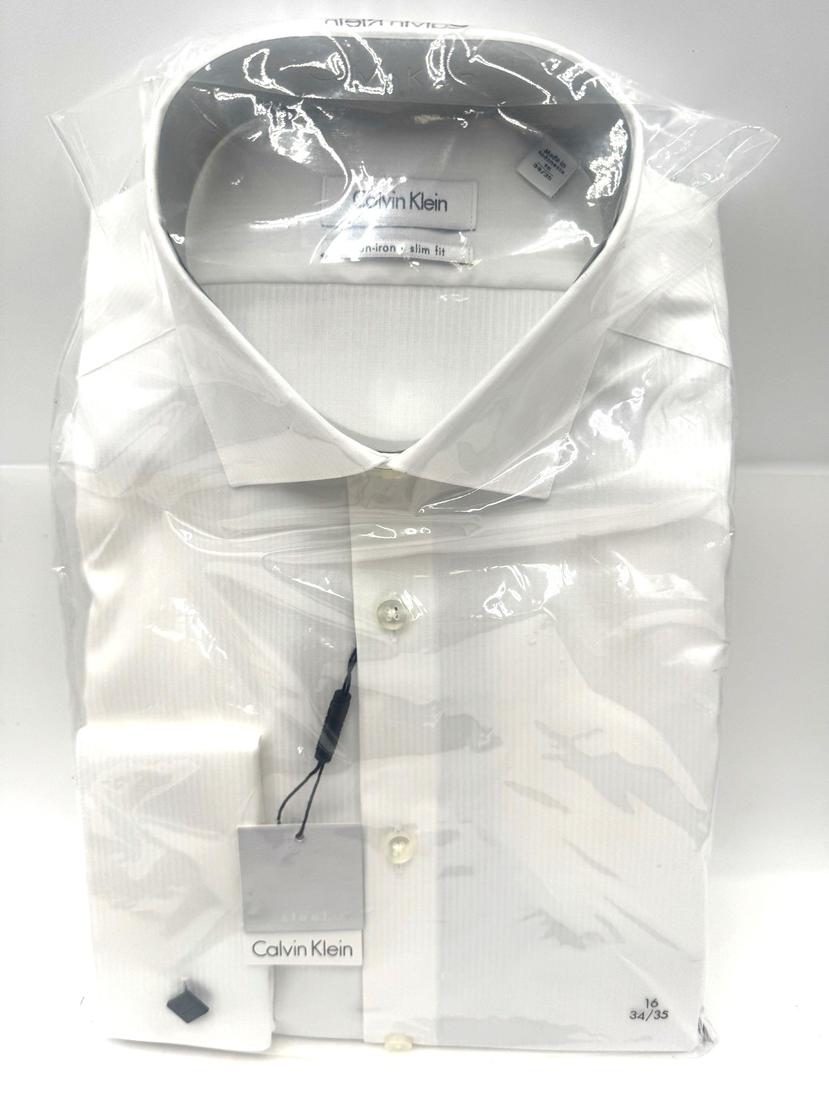 Calvin Klein French Cuff Men’s Shirt Size 16 34/35 White Cotton Slim Fit Shirt