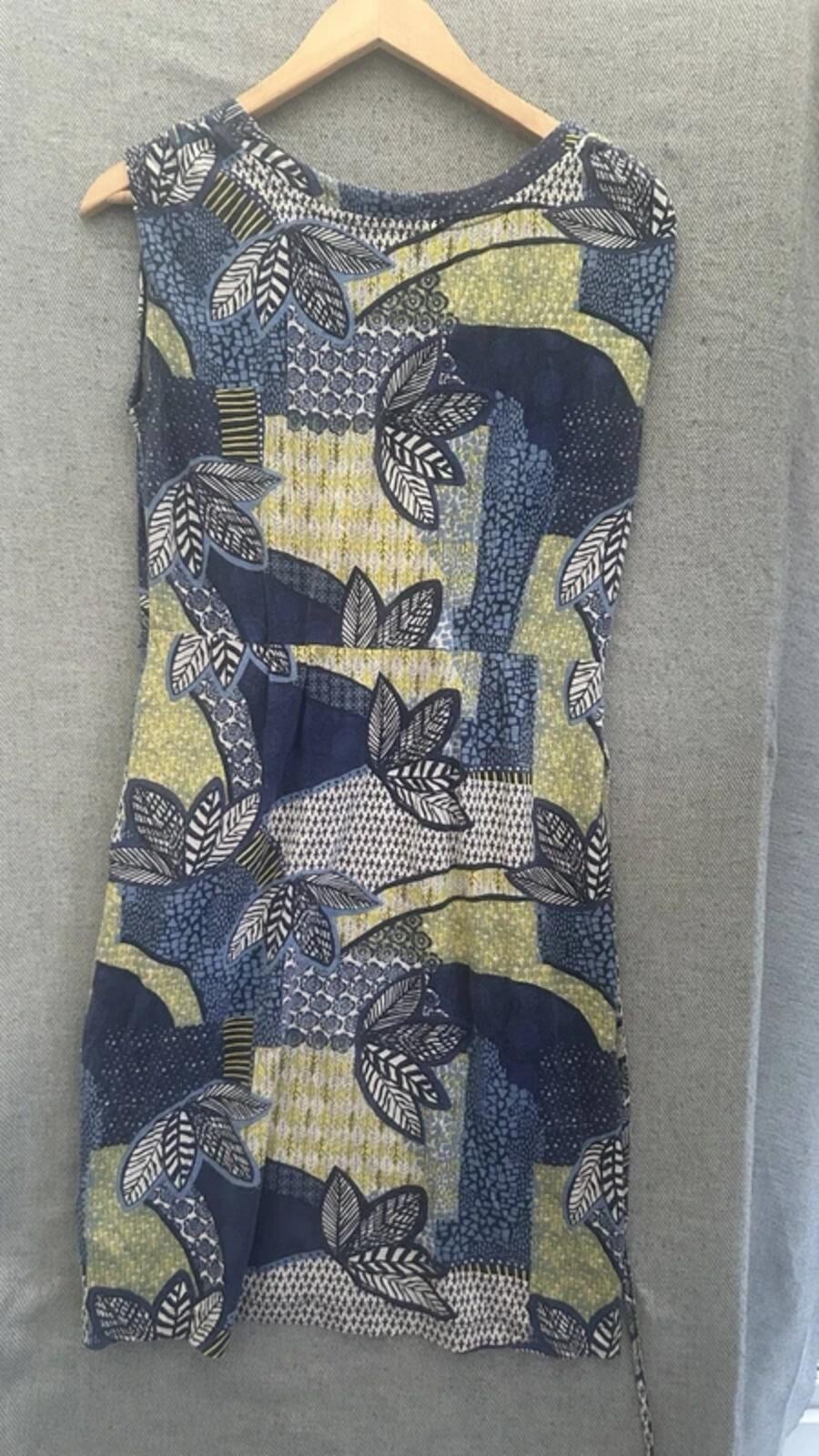 White Stuff patterned sleeveless cotton mix dress in blue and green size 10