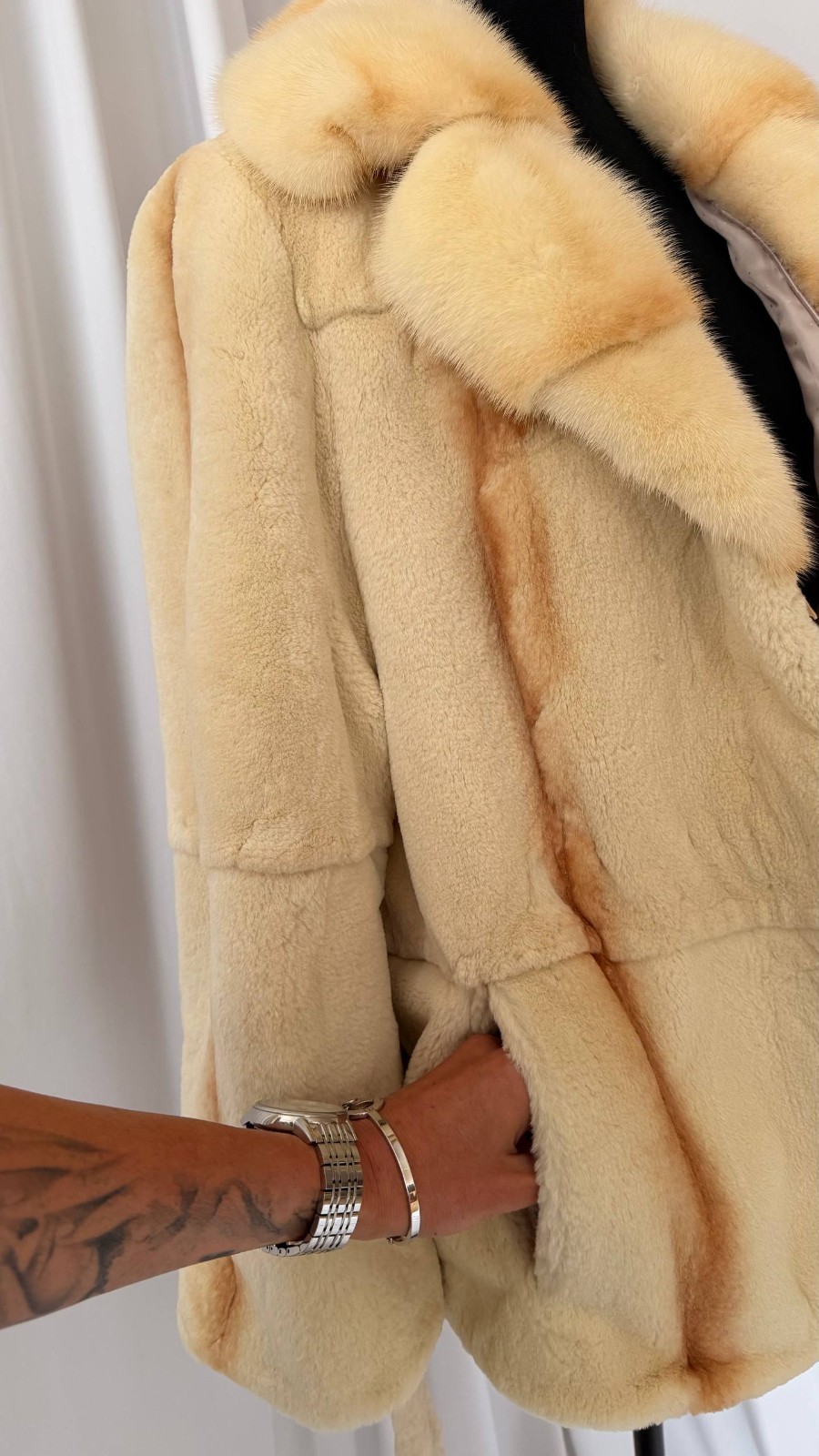 New Luxury Real Mink & Sheared Beaver Fur Coat Belted 1201204 Size M