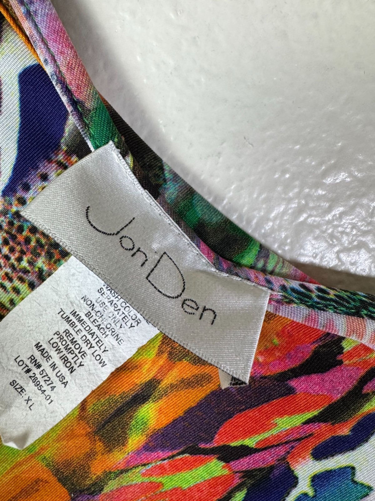 Jon Den Multicolor Artsy Long Sleeves Top Women size XL Asymmetrical Dolman Boho