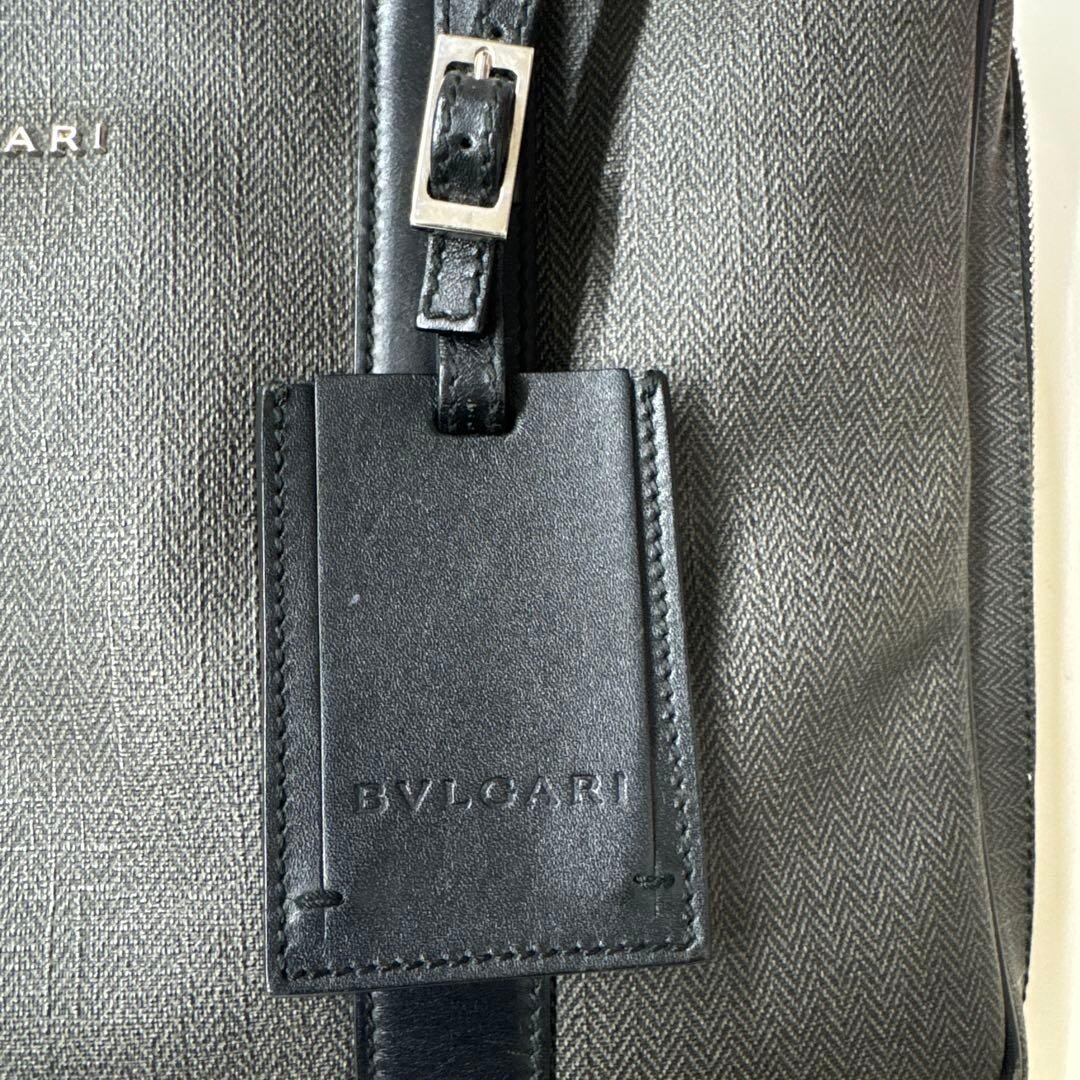 BVLGARI Mens Gray PVC Leather Business Briefcase Bag Padlock Name Tag Auth