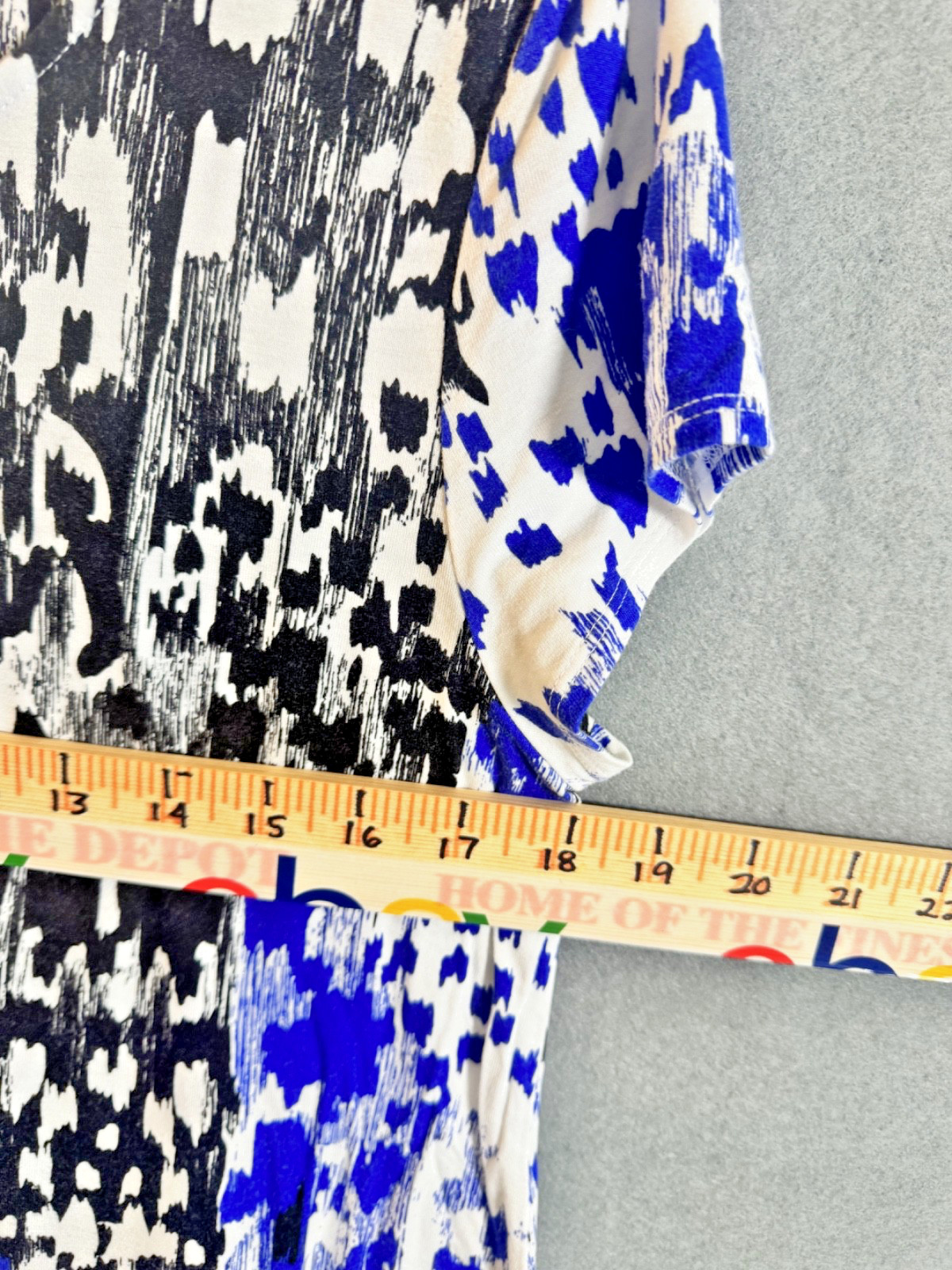 Alfani Blouse Small Blue Black Geometric Abstract Print Cap Sleeve Top Career