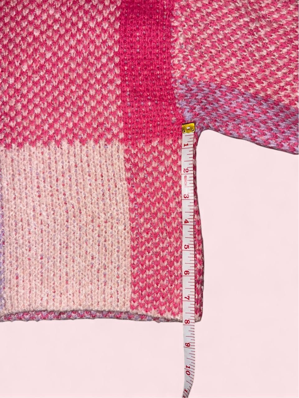 Jessica Simpson Women’s Pink Beige Purple Check Knit Crewneck Pullover XS