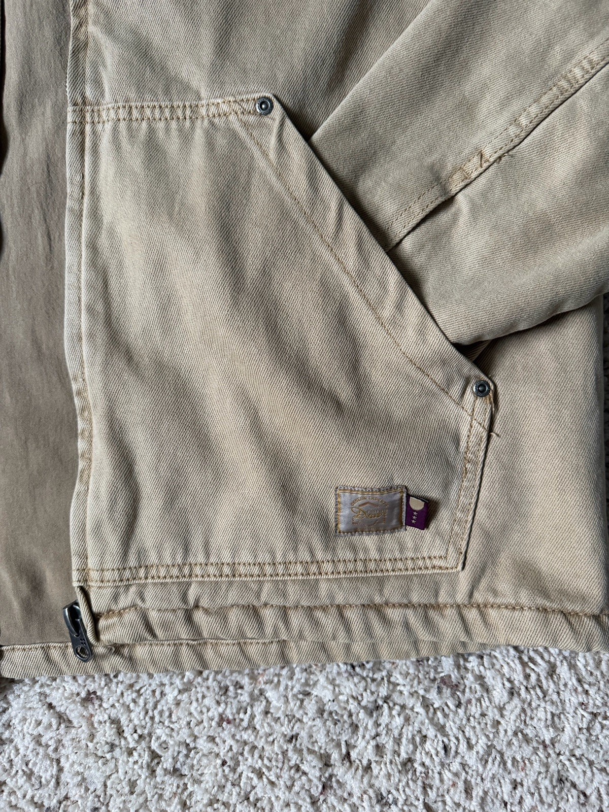 Zara Detroit Jacket XL Beige Canvas Bomber Full Zip Fall/Winter Staple Workwear