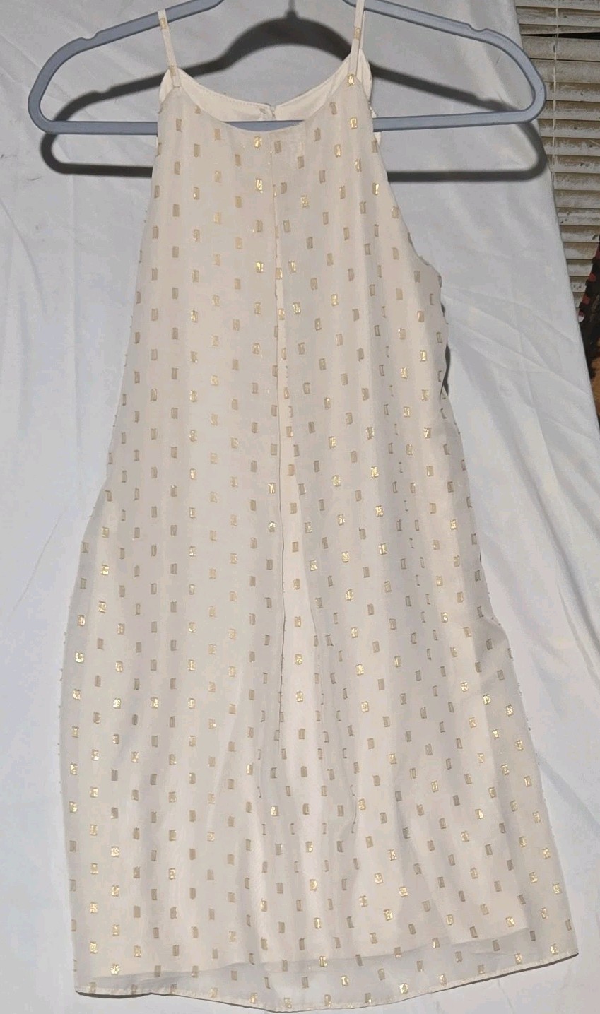 BCX Ivory Gold Metallic Geometric Chiffon Slip Dress S Knee Length Lined
