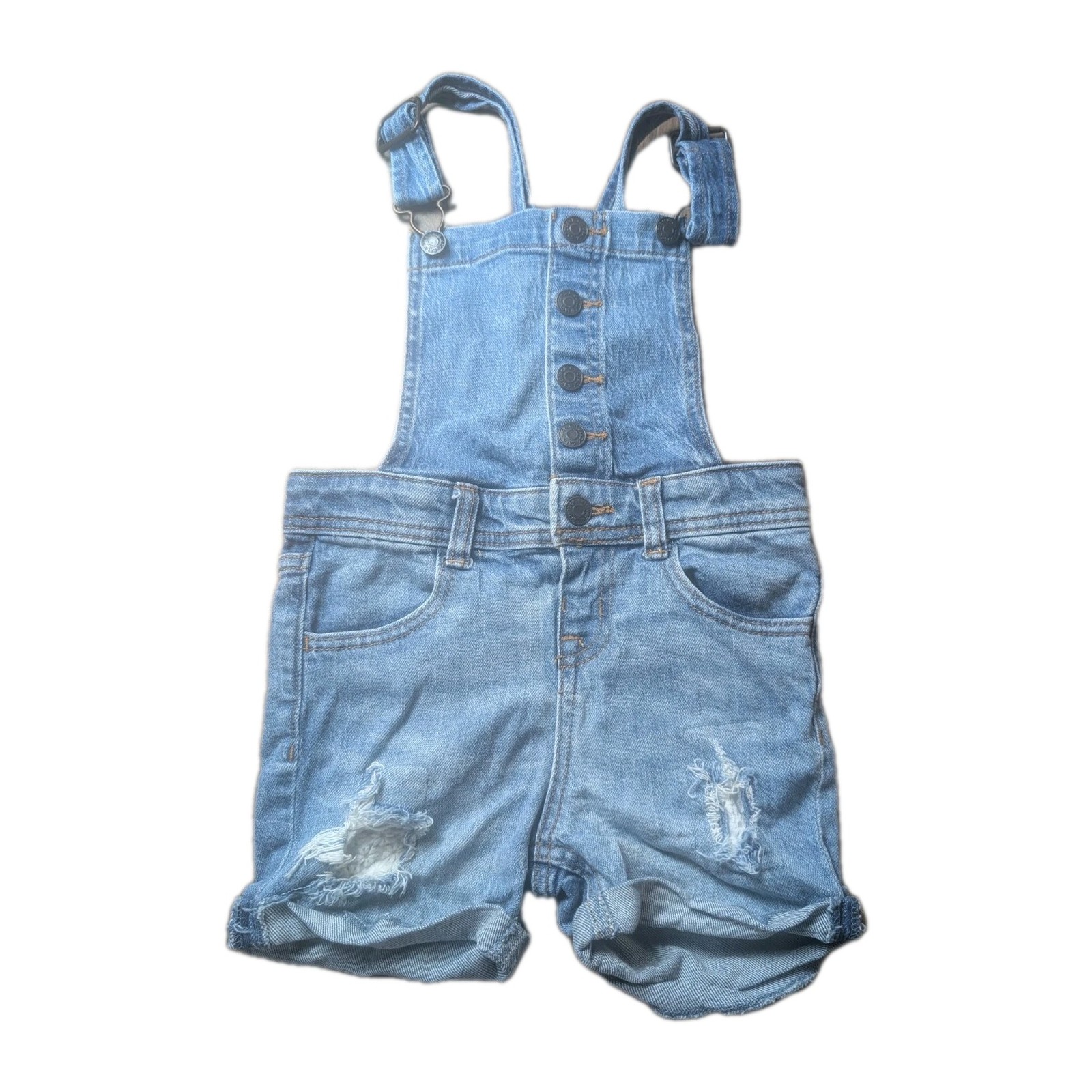 Cat & Jack Girls Distressed Denim Short Overalls Size XS (4/5) Light Wash