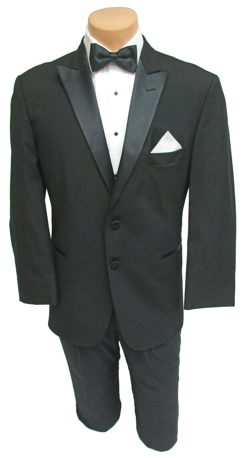 Men’s Black Tuxedo Jacket with Satin Peak Lapels & Optional Pants Wedding Prom