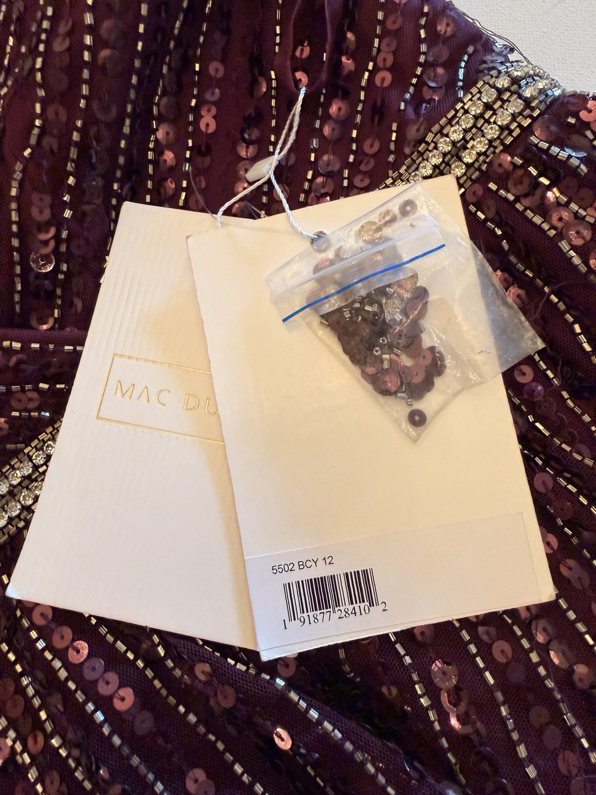 MacDuggal Burgundy Wine Sequin Beaded Flutter Sleeve Evening Gown Dress Sz12 NWT