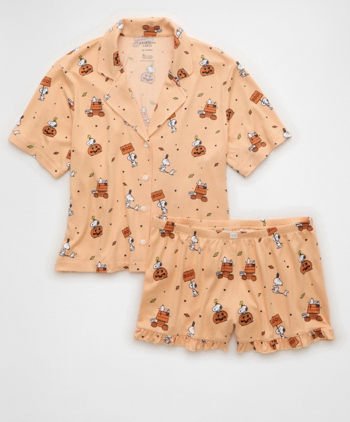 American Eagle AE Luxe Peanuts Fall Halloween Pumpkin Snoopy Pajama Set Sz XS