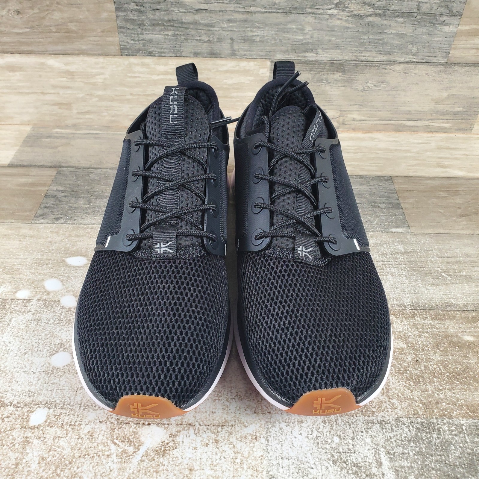 KURU Atom Womens Shoes Sz 9.5 M Running Jet Black White Gum Lace-Up Sneakers