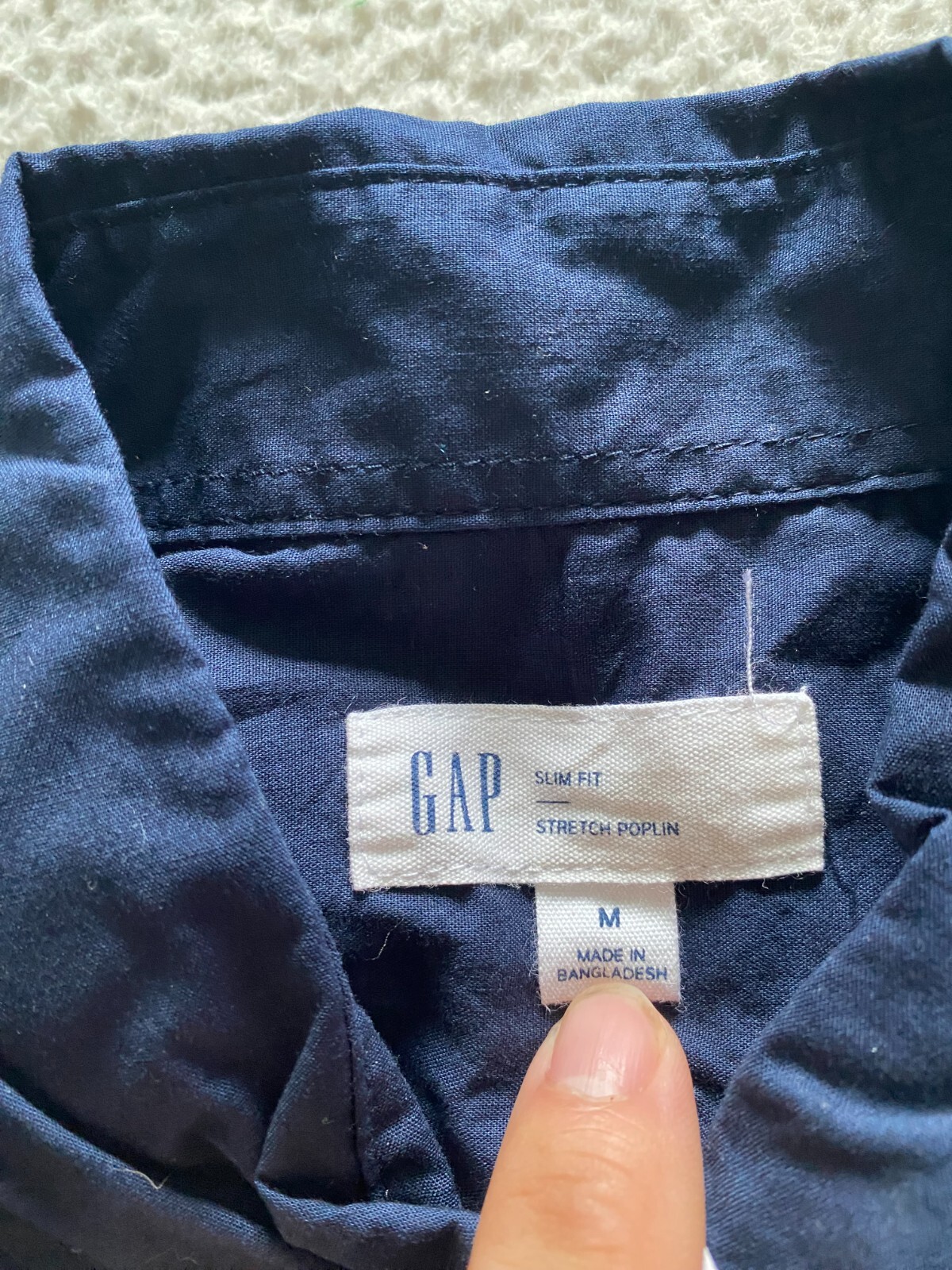 Gap Men Slim Fit Stretch Poplin Long Sleeve Button-Down Shirt Navy Size M