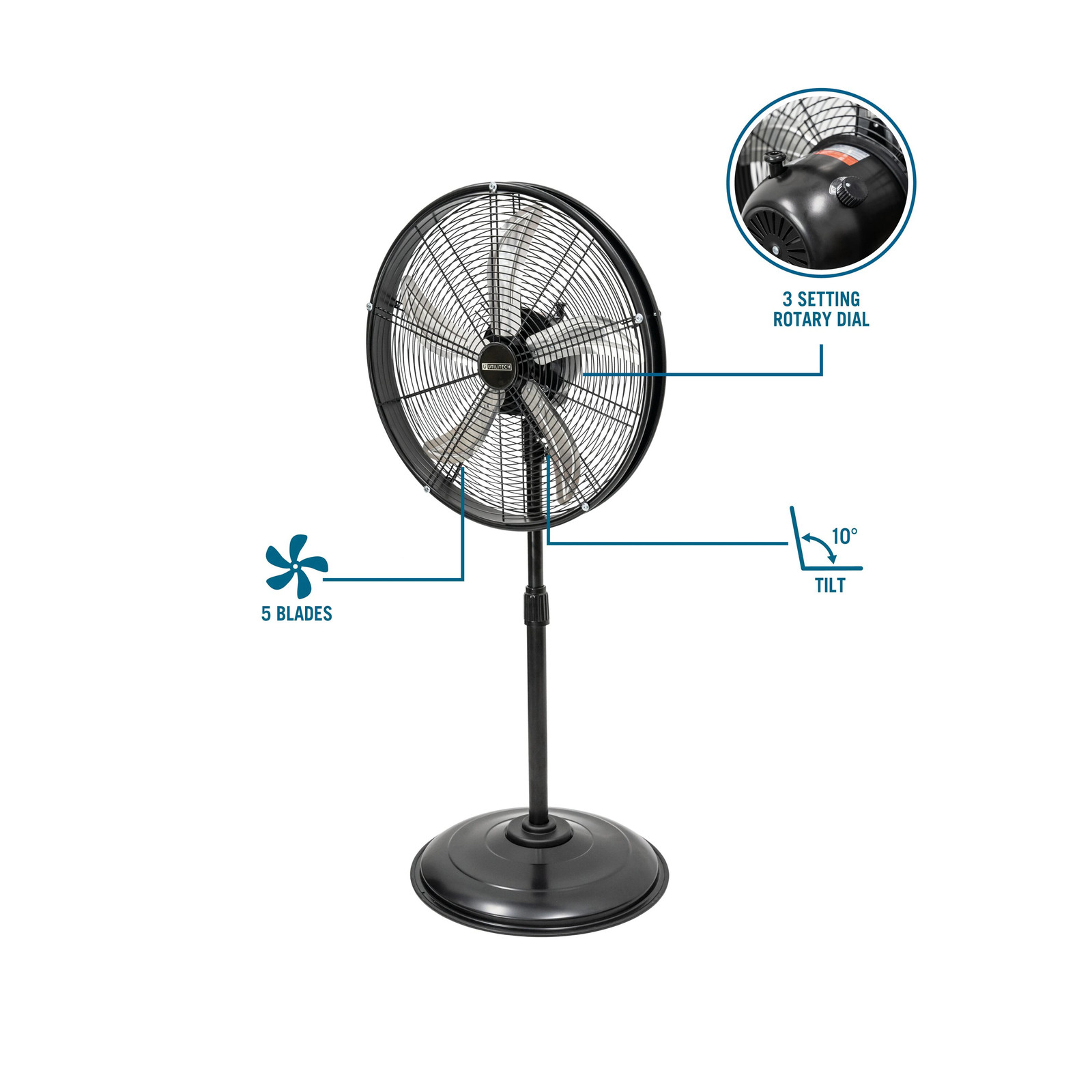 Utilitech 20-in High Velocity Indoor Oscillating Pedestal Fan, in Black|16343