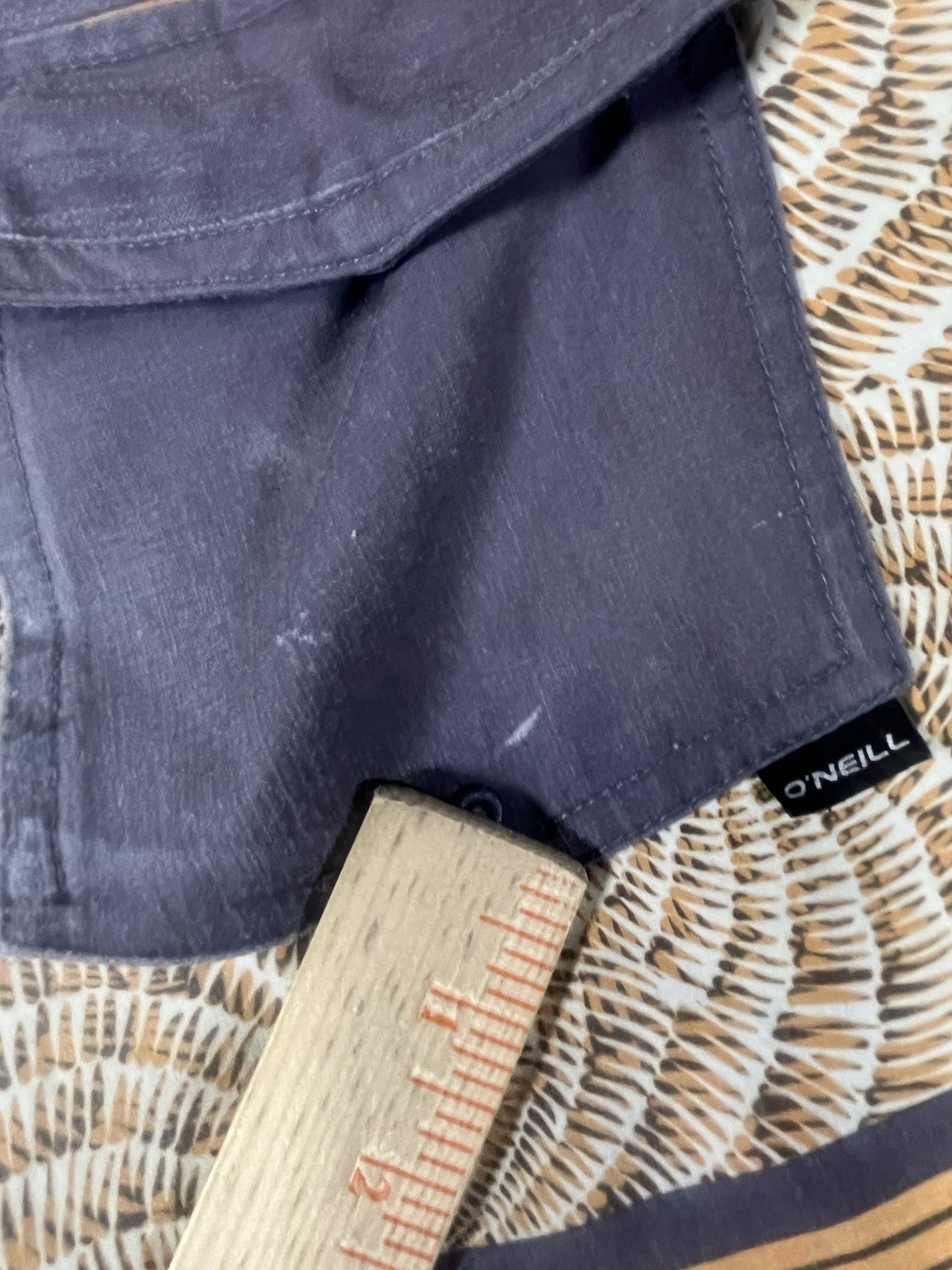 O’Neill Shorts Mens 31 Orange Tan Black Stripes Block Swimwear Boardshorts Pics