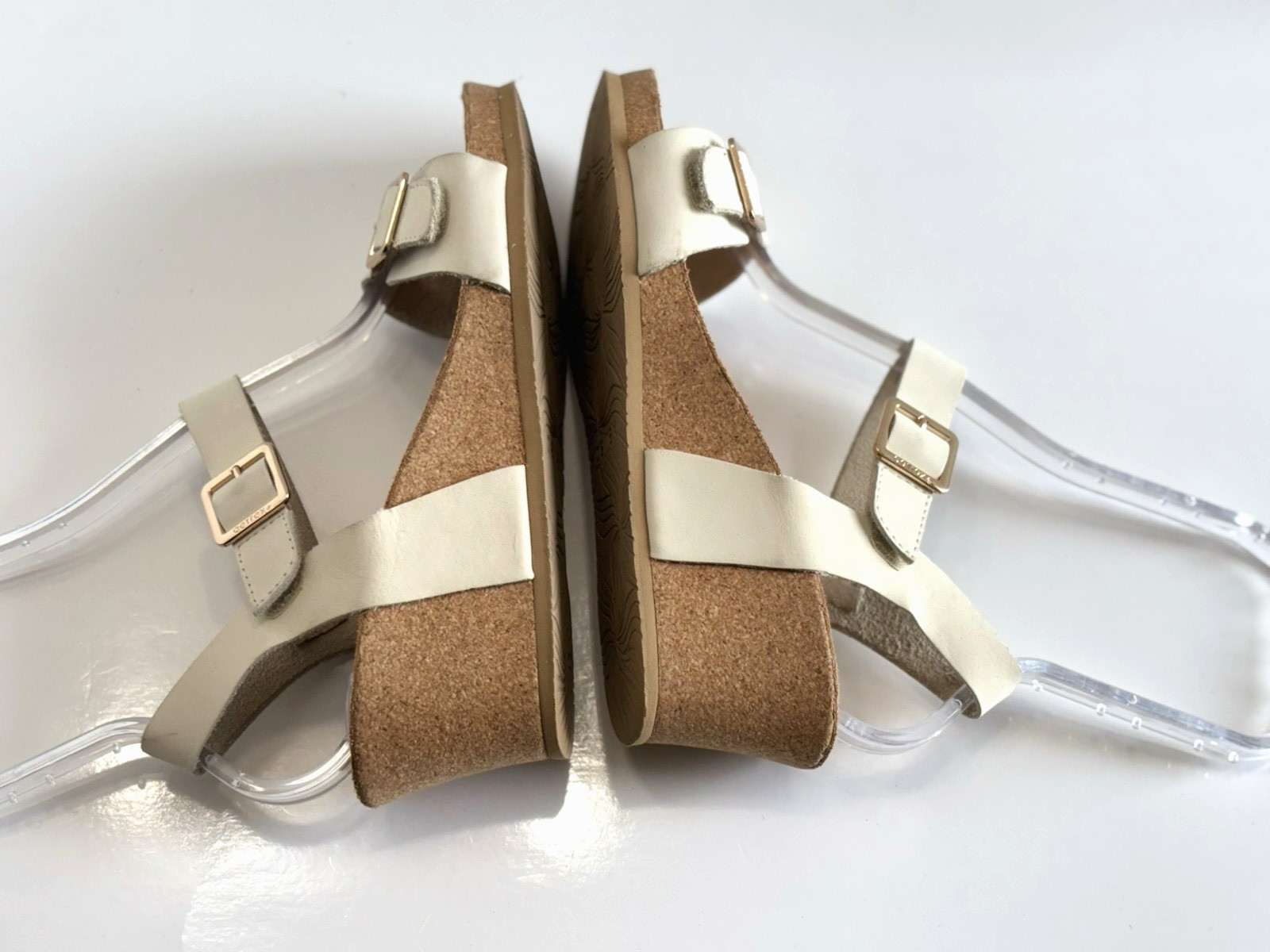Aetrex Lexa Quarter Strap Wedge Sandals Women’s 7.5 Ivory Leather Open Toe Cork