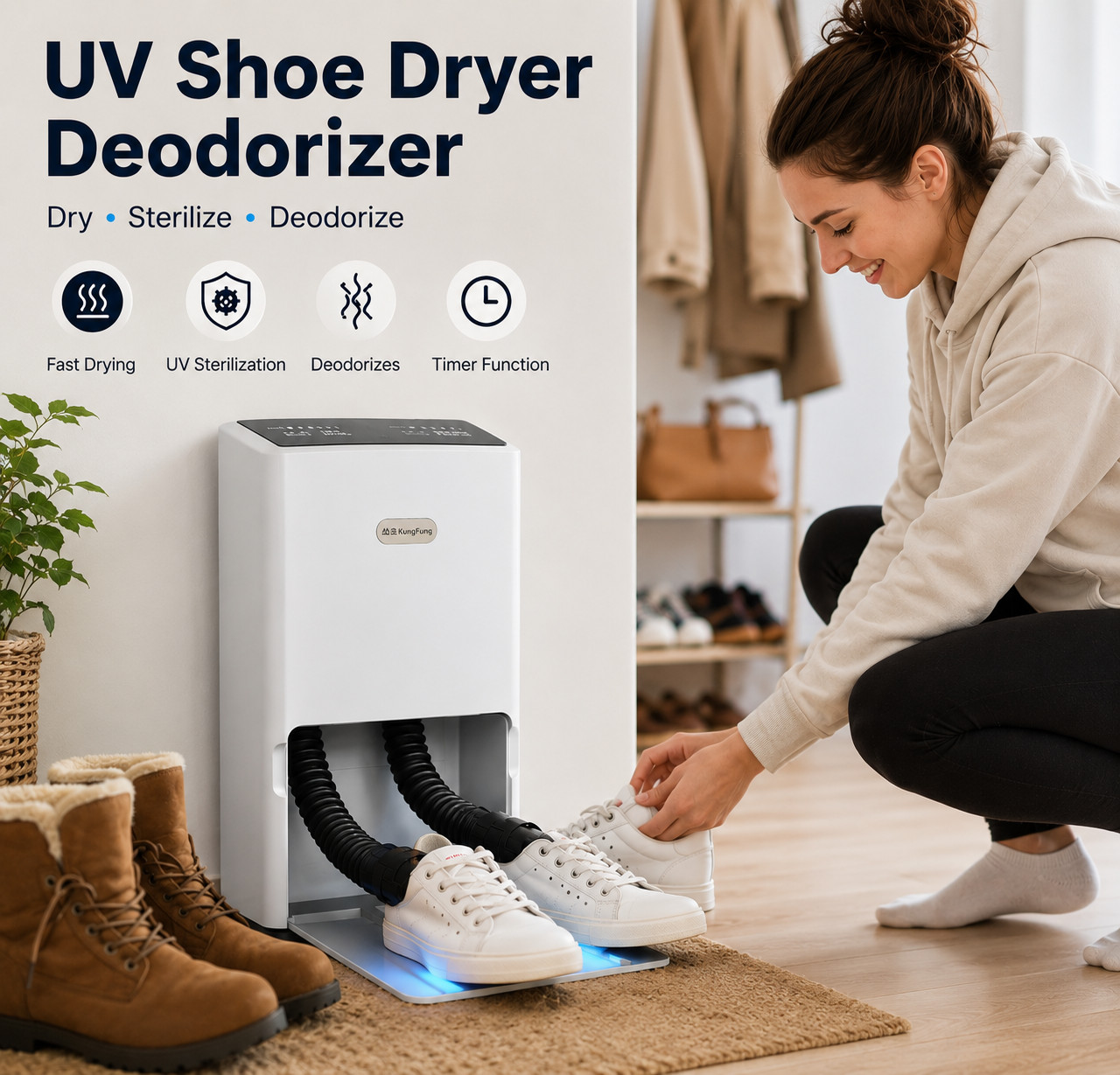 🔥 UV Shoe Dryer Deodorizer Sterilizer Machine 200W Fast Drying Timer Shoe Warme