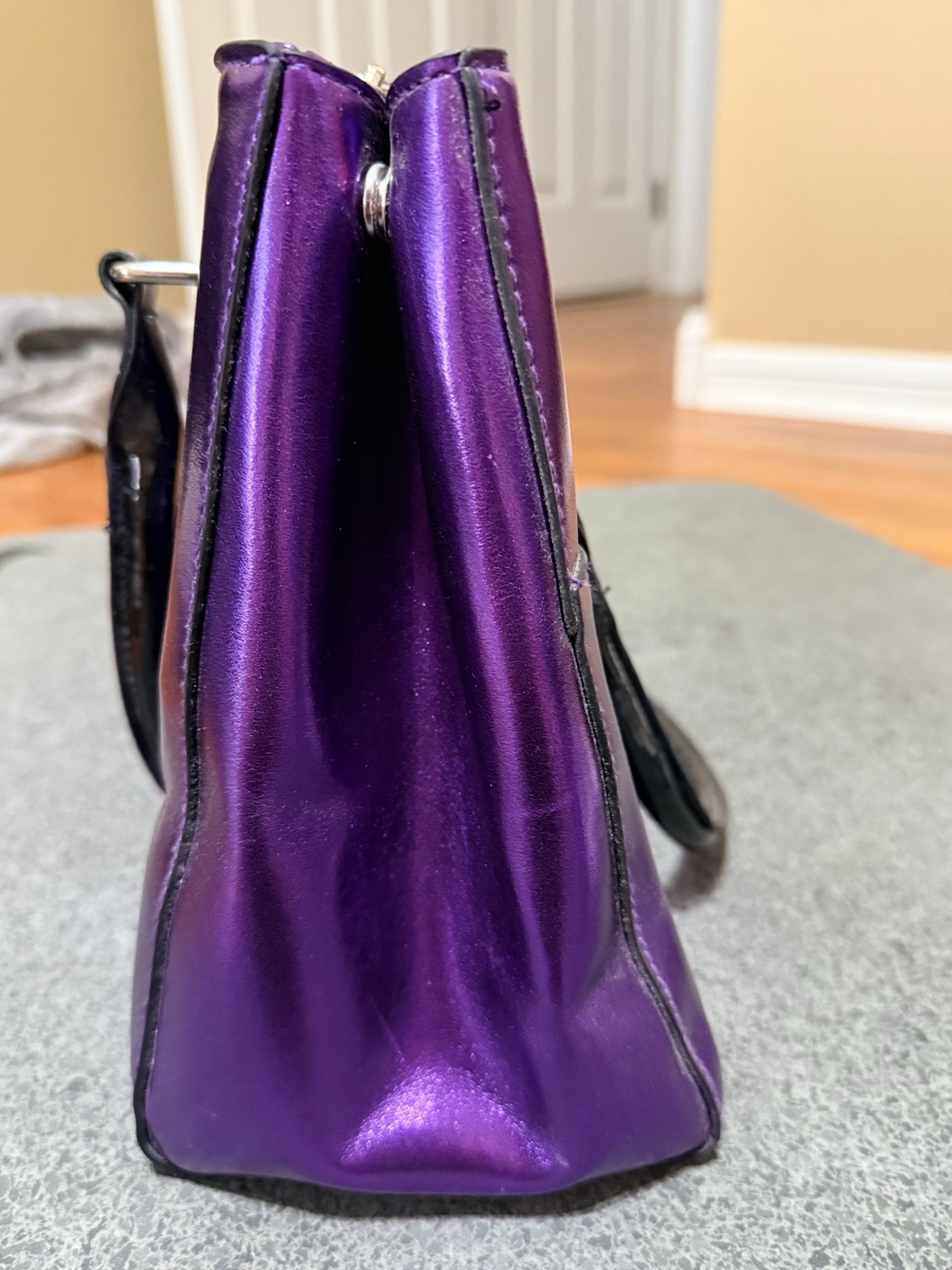 Younique Purple Metallic Satchel Top Handle Zip Bag w/ Detachable Strap Charm