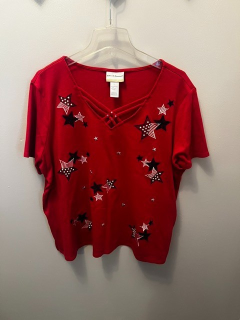 Women’s Alfred Dunner Top, Red, Size 1X, Stars July 4th Theme, Ex Cond!