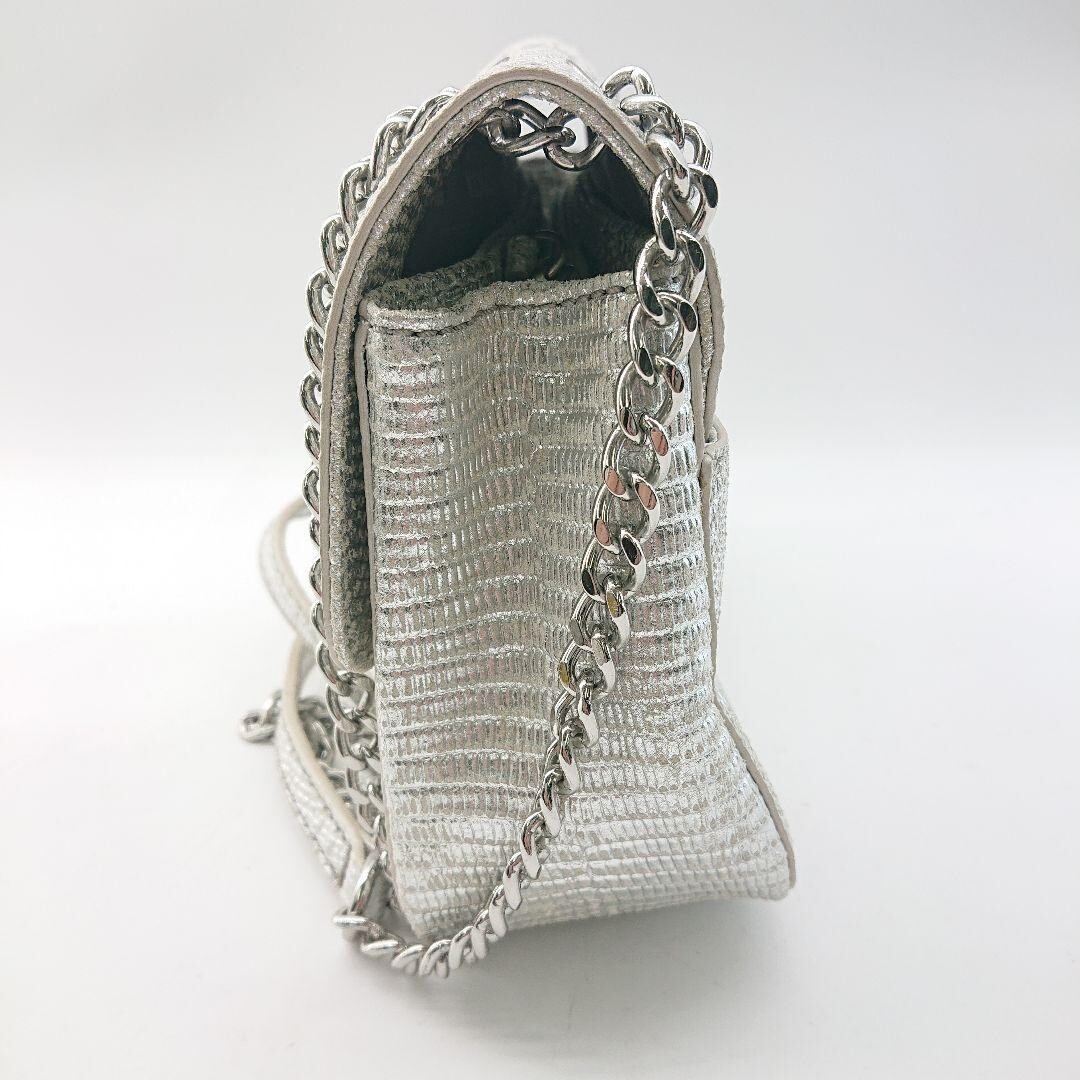 Michael Kors Python Embossed Silver Flap Chain Shoulder Bag 2Way Crossbody