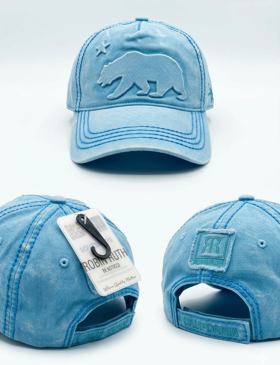 California Bear Embrodery Baseball Cap Washed Cotton Adjustable Unisex Adult Hat