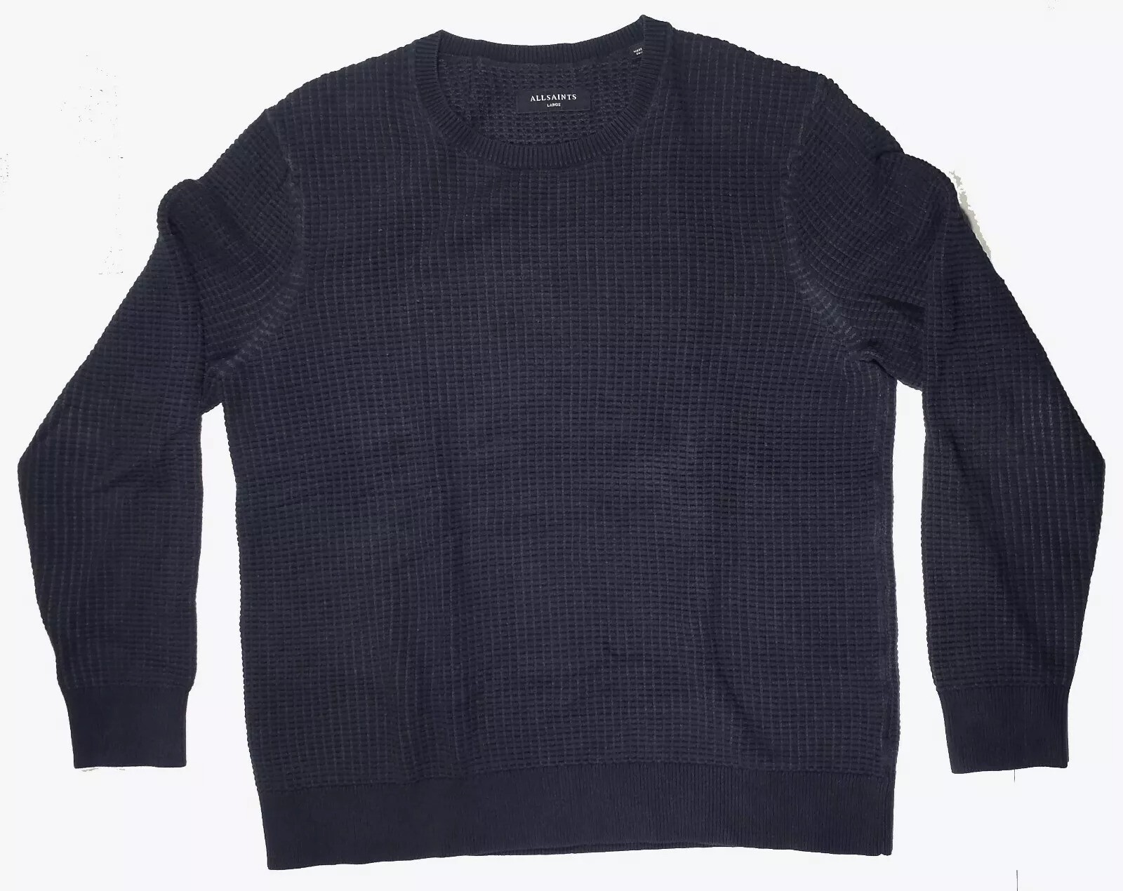 All Saints Mens Sweater Large 24 in. Pit To Pit Navy Blue Textured Pullover