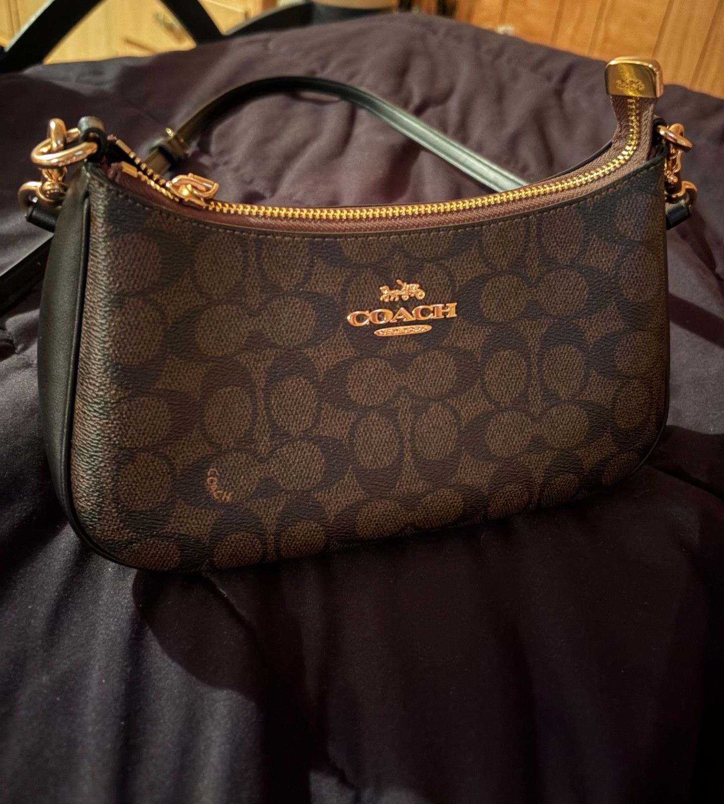 COACH CA548 Women’s Teri Shoulder Bag In Signature Canvas Gold/Brown Black