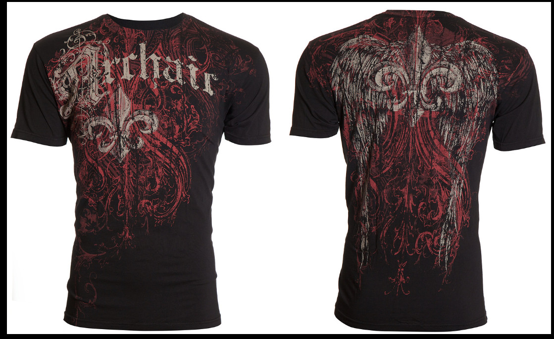 ARCHAIC by AFFLICTION Black Red WING Short Sleeve Slim Fit Y2K T-shirt NWT