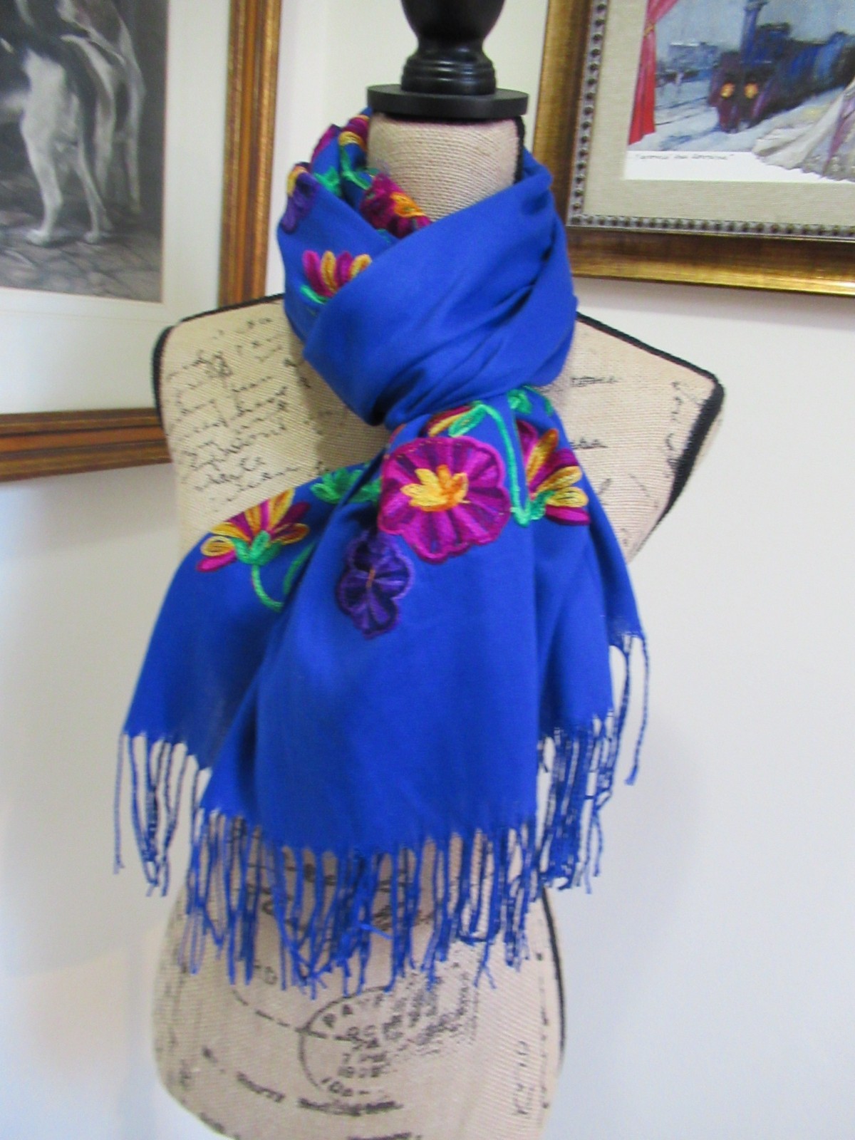MEXICAN EMBROIDERED SOFT FRINGED SHAWL REBOZO WRAP 76 X 28 – MADE in MEXICO