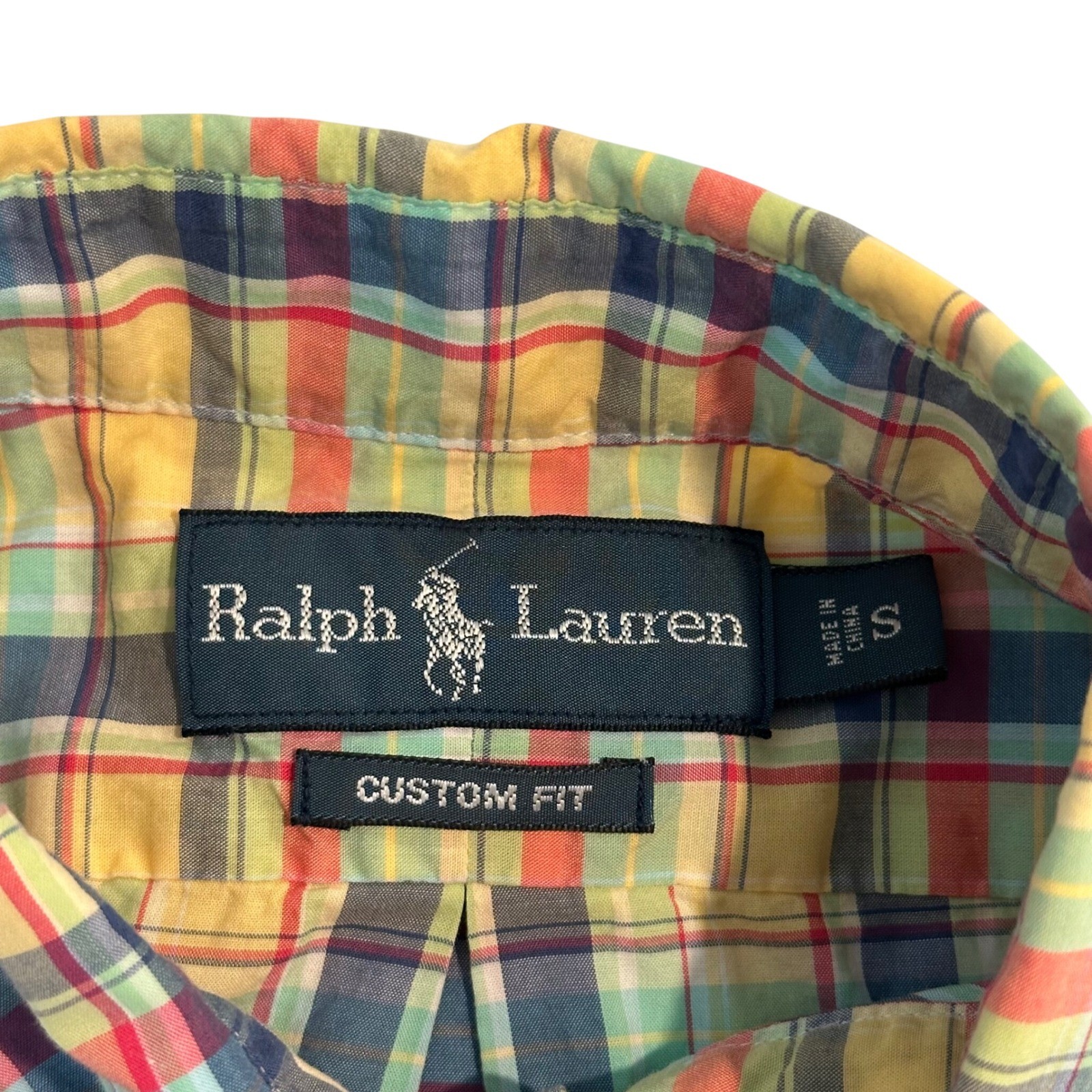 Ralph Lauren Men’s Small Short Sleeve Plaid Button Down Shirt Custom Fit Yellow