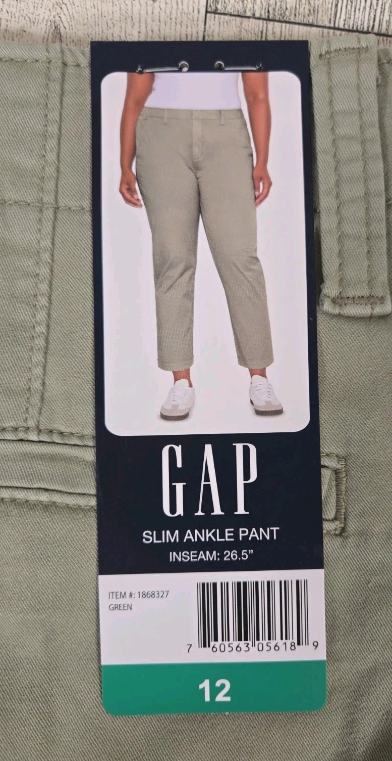 Gap Womens Pants 12 Slim Ankle Green Pockets Inseam 26.5″ NEW