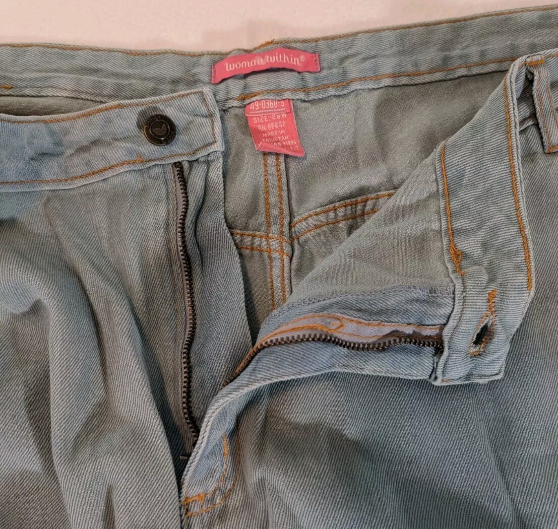 Woman Within Wide Leg Jeans 28W Light Blue Five Pocket Cuff Width 11 Inches NEW