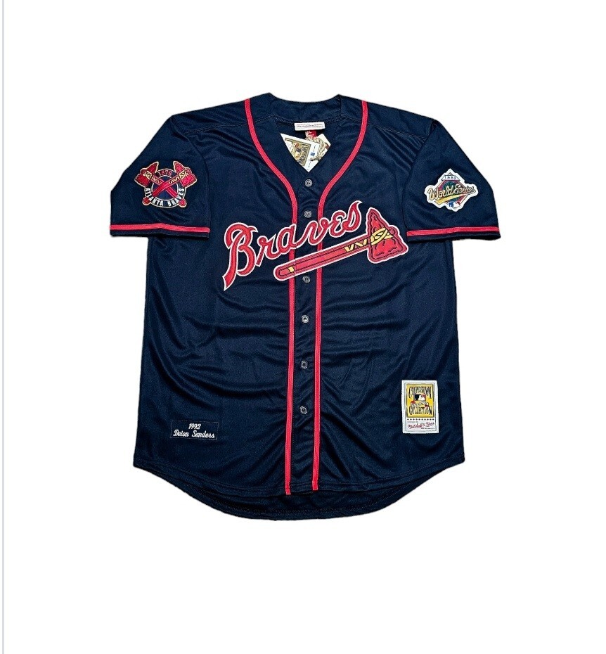 Deion Sanders Atlanta Braves Jersey Navy Blue 1992 World Series Throwback SALE!