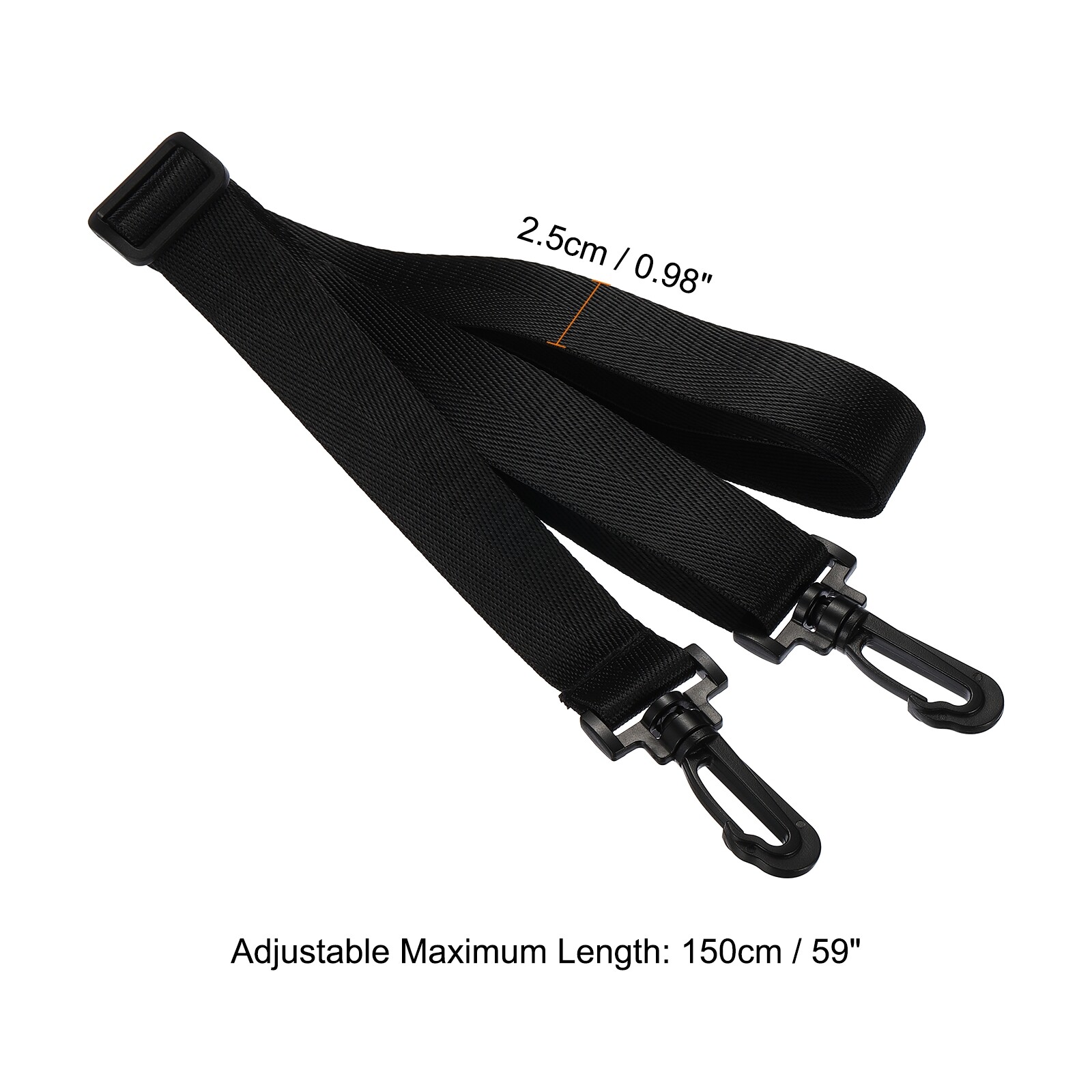 59″ Shoulder Strap, 0.98″ Width Adjustable Strap with Plastic Hooks, Black