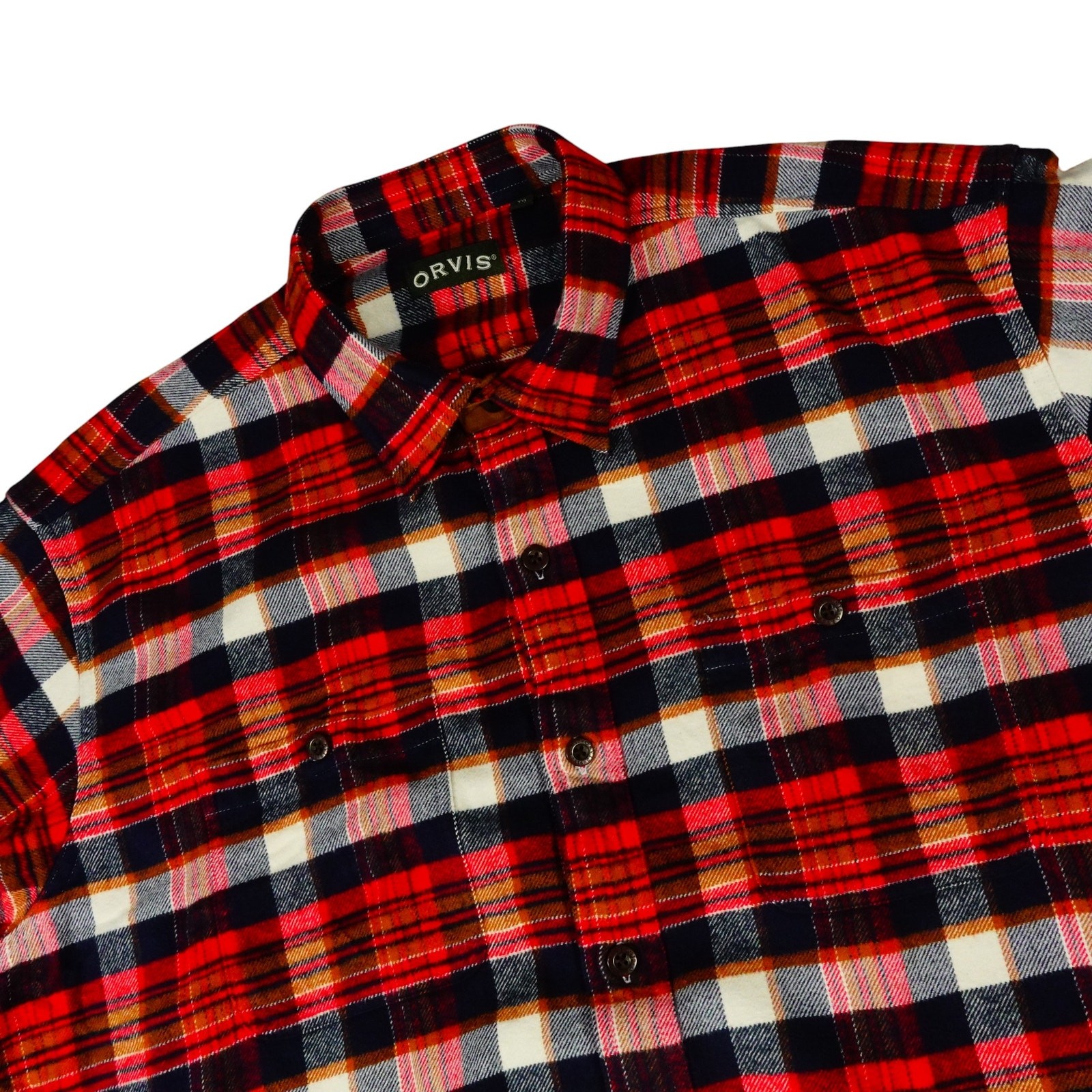 Orvis Heavy Flannel Red Plaid Cotton 2 Front Pockets Button Up Shirt Jacket XXL