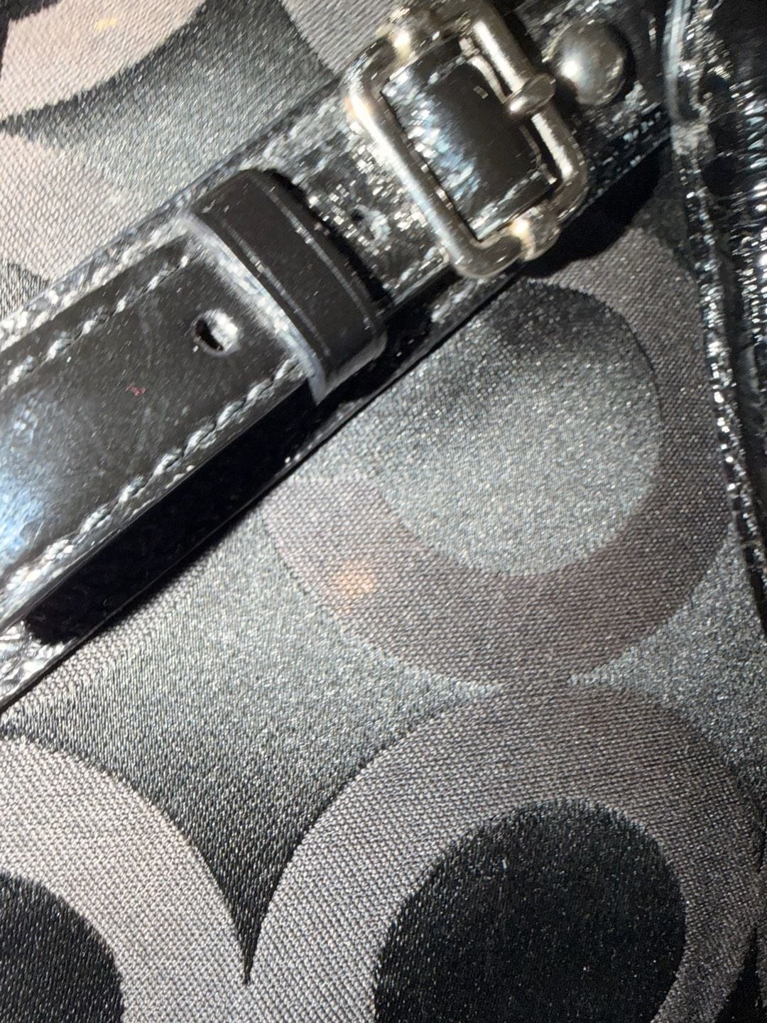 Coach Madison Black Signature Op Art Sophia Satchel with Patent Leather Trim