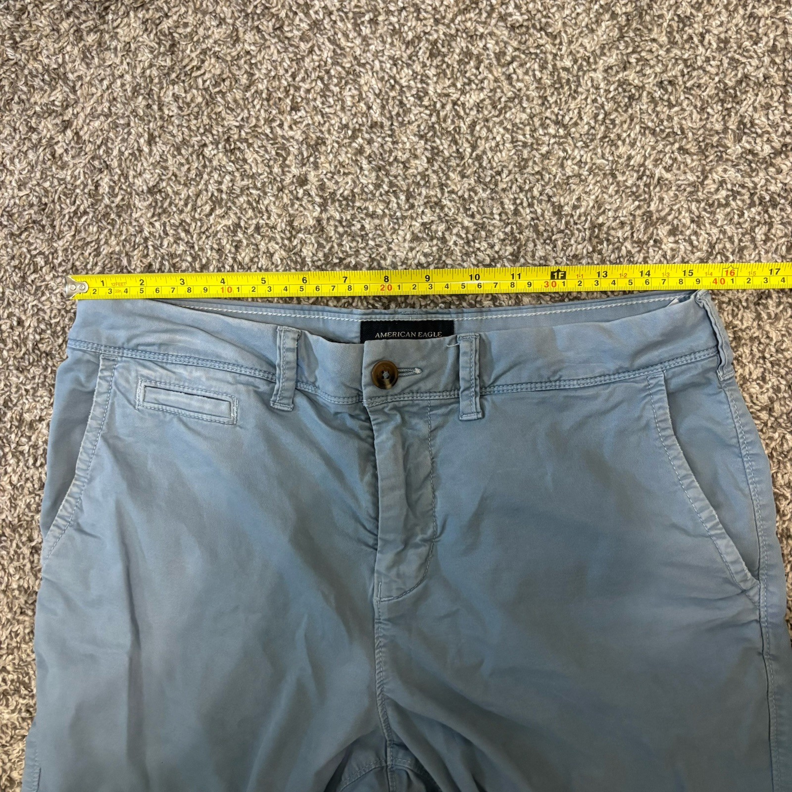 American Eagle Next Level Flex Mens Slim Classic Chino Shorts Light Blue Size 30