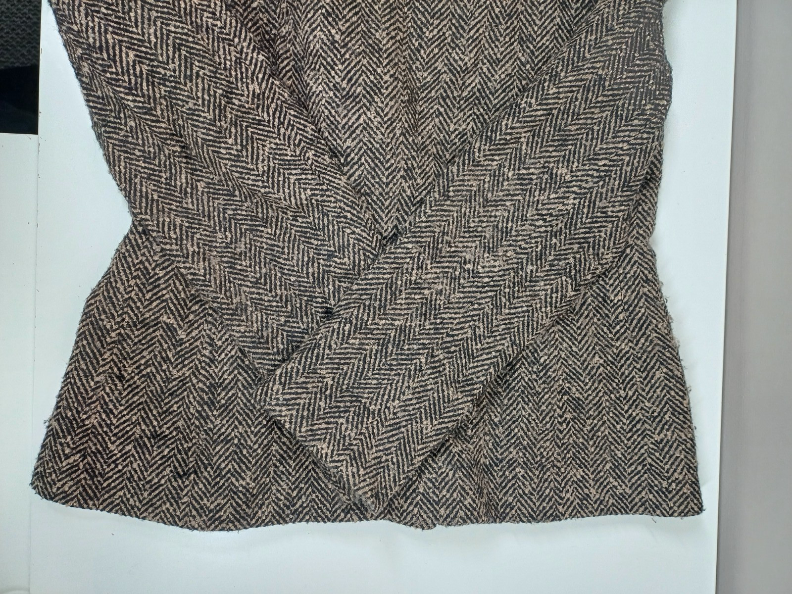 Jaeger Jacket Womens UK 12 Beige/Black Virgin Wool Cashmere Herringbone Blazer