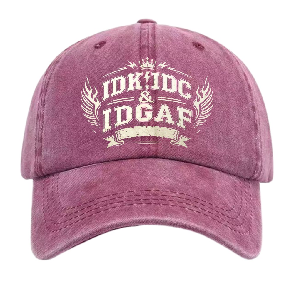 Funny Sarcastic IDK IDC IDGAF Dad Hat Retro Distressed Adjustable Baseball Cap