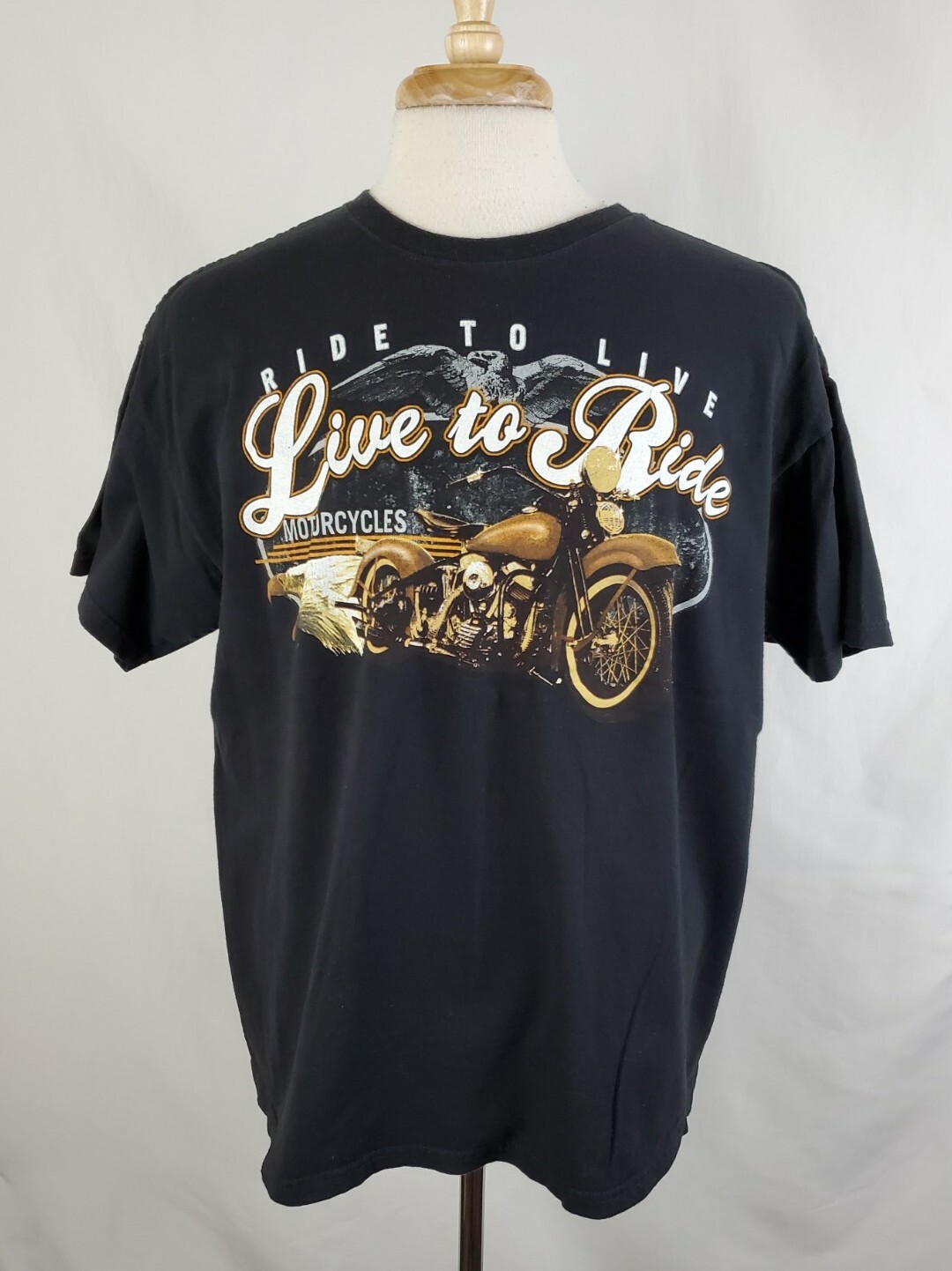 Biker Motorcycle Live to Ride T-Shirt Mens XL Black Crew S/S Cotton, Eagles