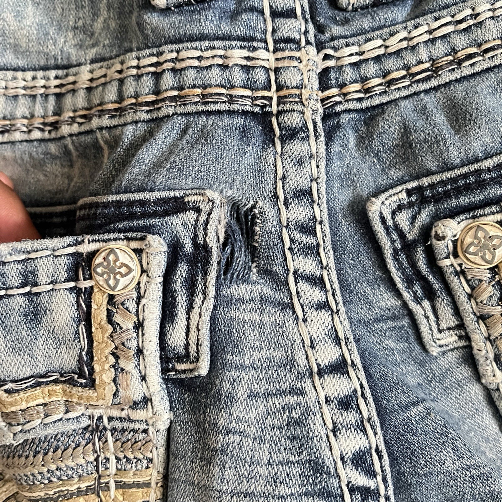 Rock Revival Mens “Tad” Bootcut Jeans Mens 31×30 Blue Denim *READ* FLAW