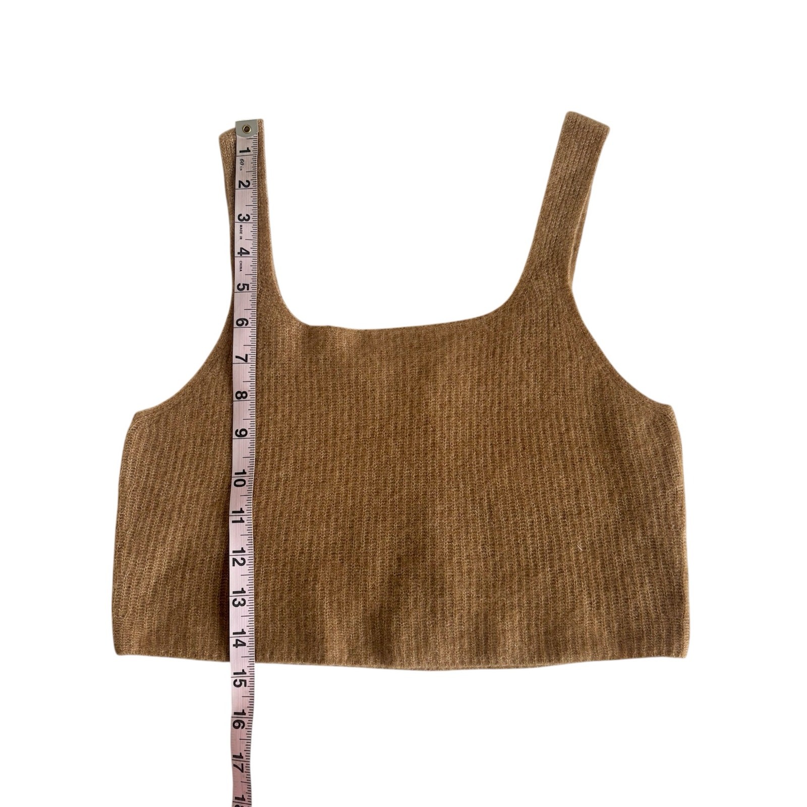 Everlane Camel Tan Knit Wool Blend Ribbed Cropped Tank Top Women’s Large NWT