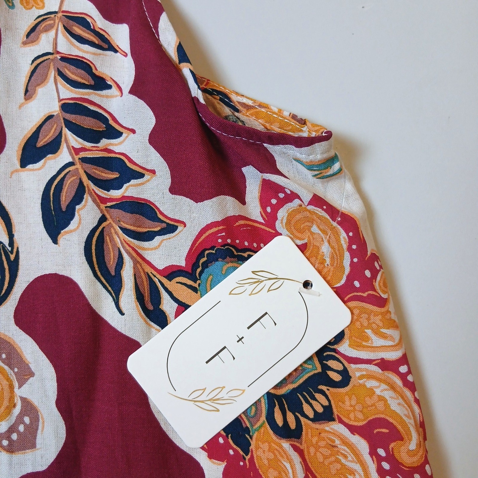 NEW Fig+Flower M Boho Artsy Floral Rayon Sleeveless Pockets Button Shirt Dress