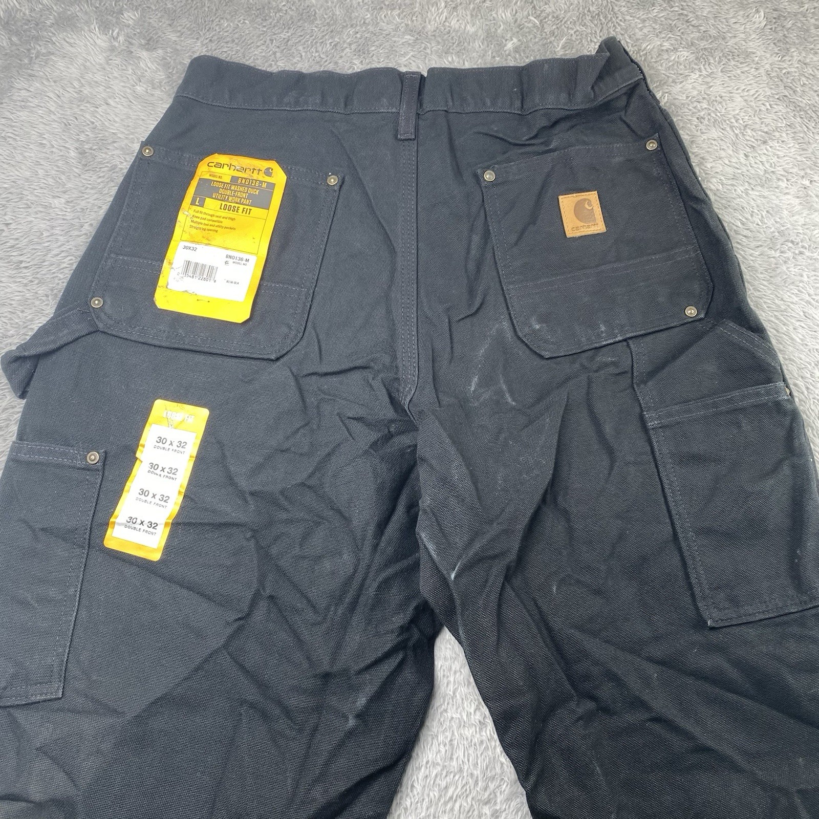 Carhartt Pants Mens 30×32 Black Loose Straight Washed Duck Double-Front BN0136M