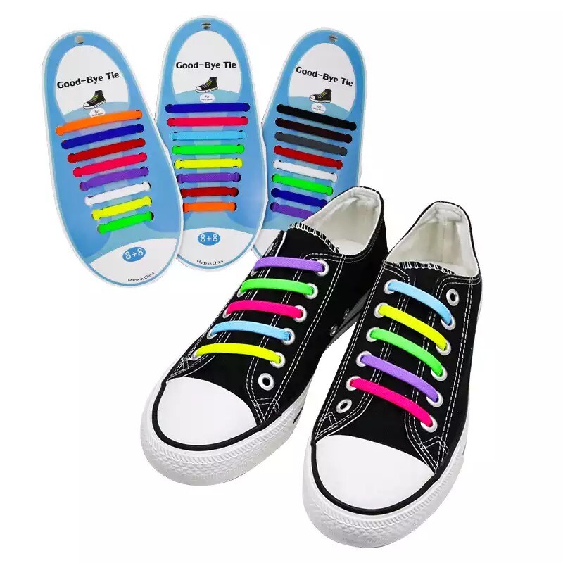 Adult 16pcs Easy No Tie Shoelaces Elastic Silicone Flat Lazy Shoe Lace Strings