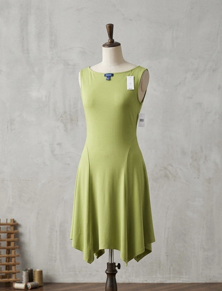 Old Navy Green A-Line Knit Stretch Dress Boat Neck Asym Hem Womens XS