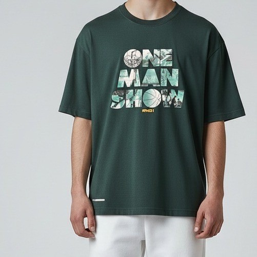 AND1 Mens One Man Show Graphic Basketball T-Shirt Green Large Short Sleeve Tee