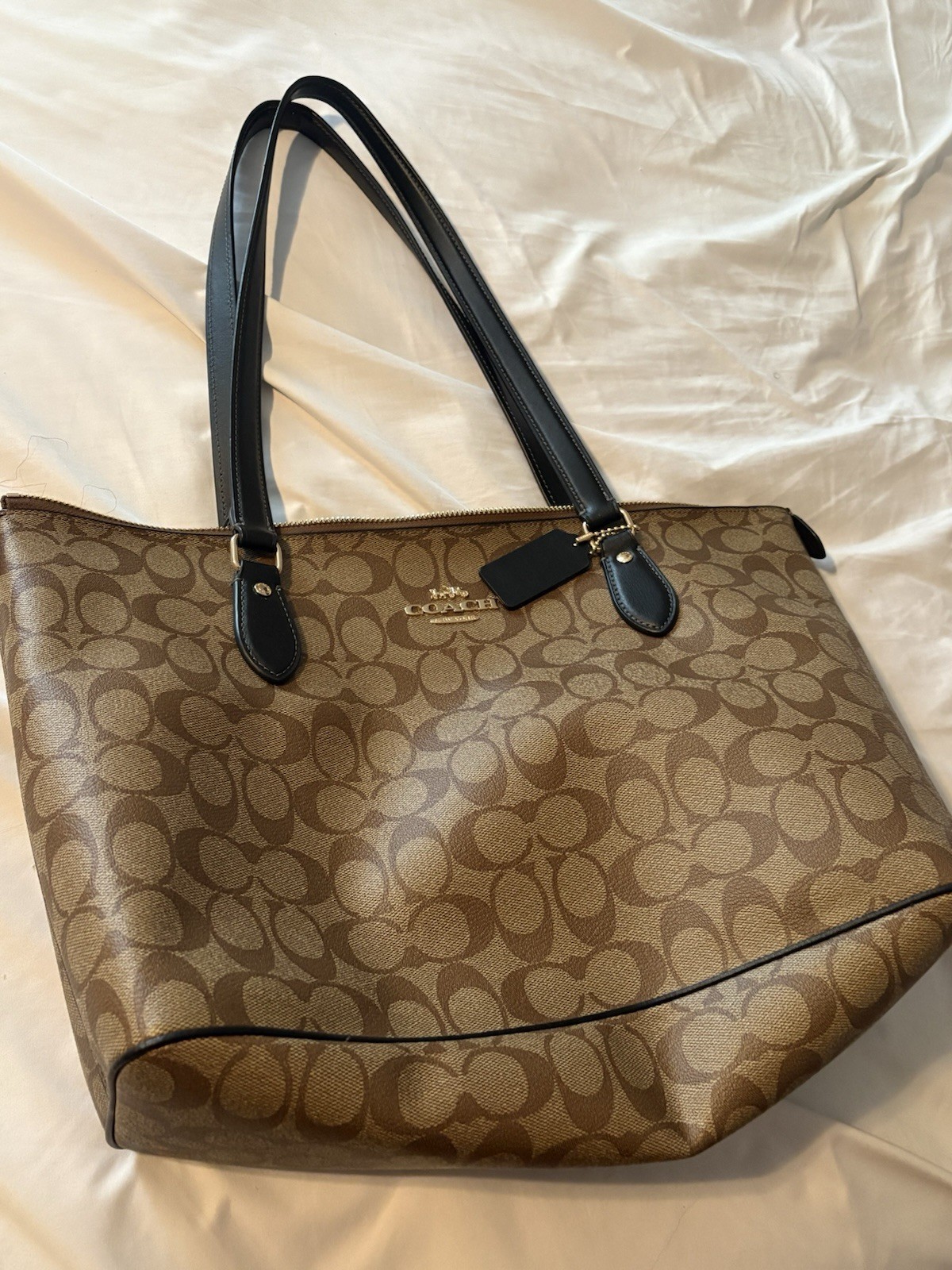 Coach Gallery Tote bag in signature canvas with Black Leather & Khaki Exterior